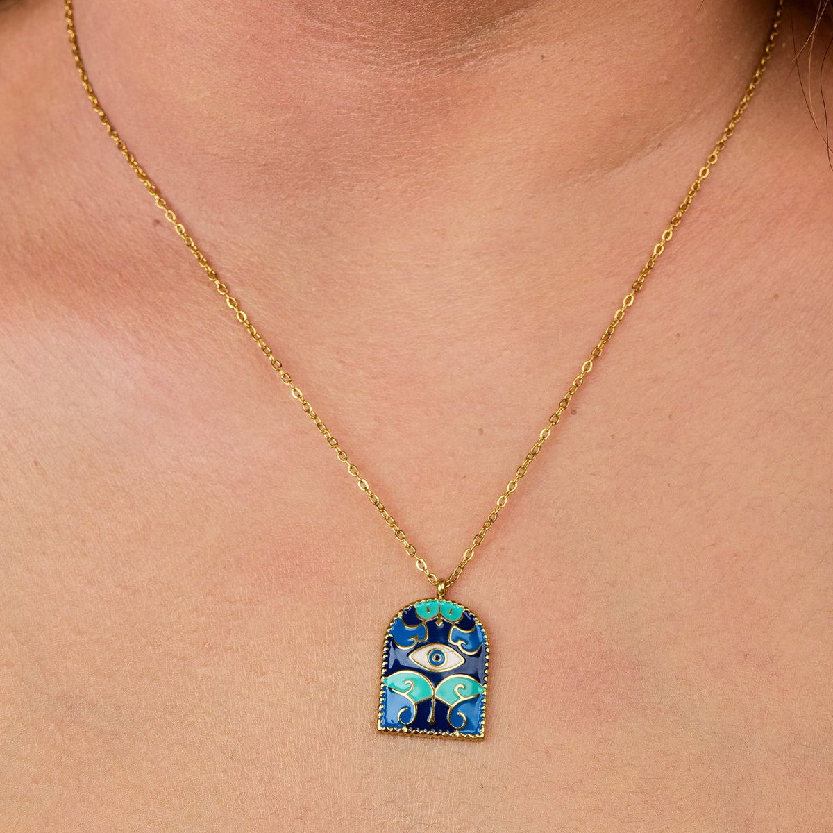 Majestic Eye Pendant with Necklace – worn by a model