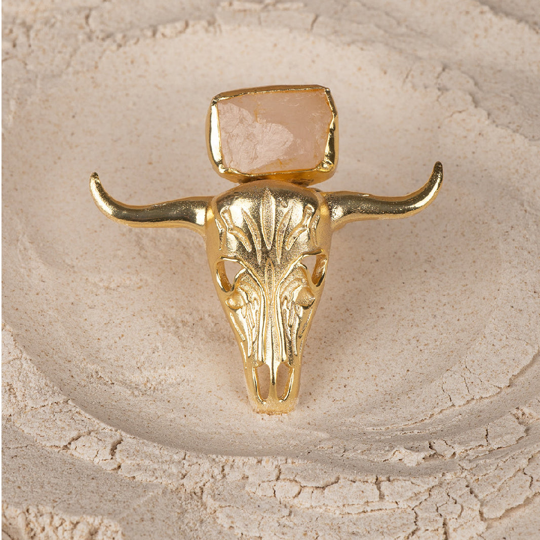 Rose Quartz Bull Face Adjustable Ring – photo 1
