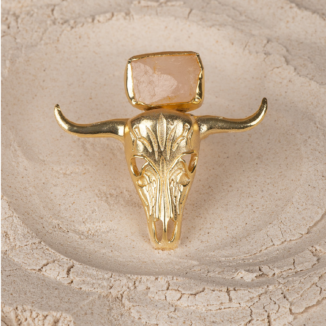 Rose Quartz Bull Face Adjustable Ring – photo 1