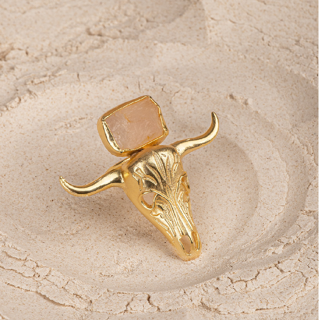 Rose Quartz Bull Face Adjustable Ring – photo 2