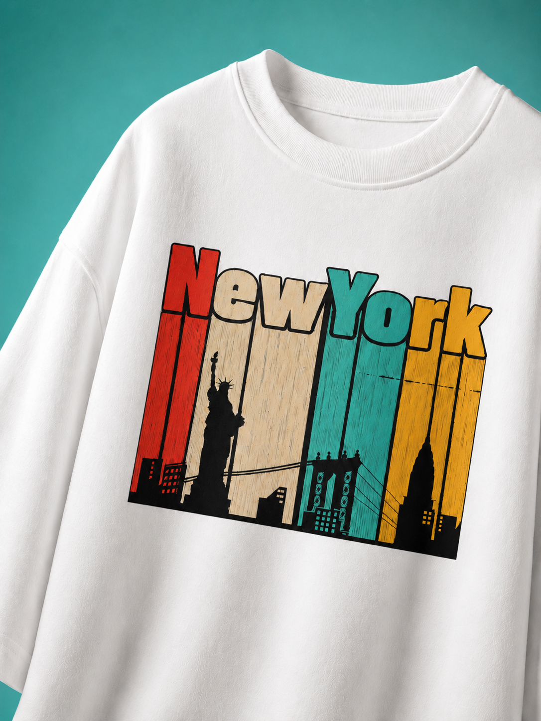 New York Vintage Skyline Unisex Oversized Tee in white - front