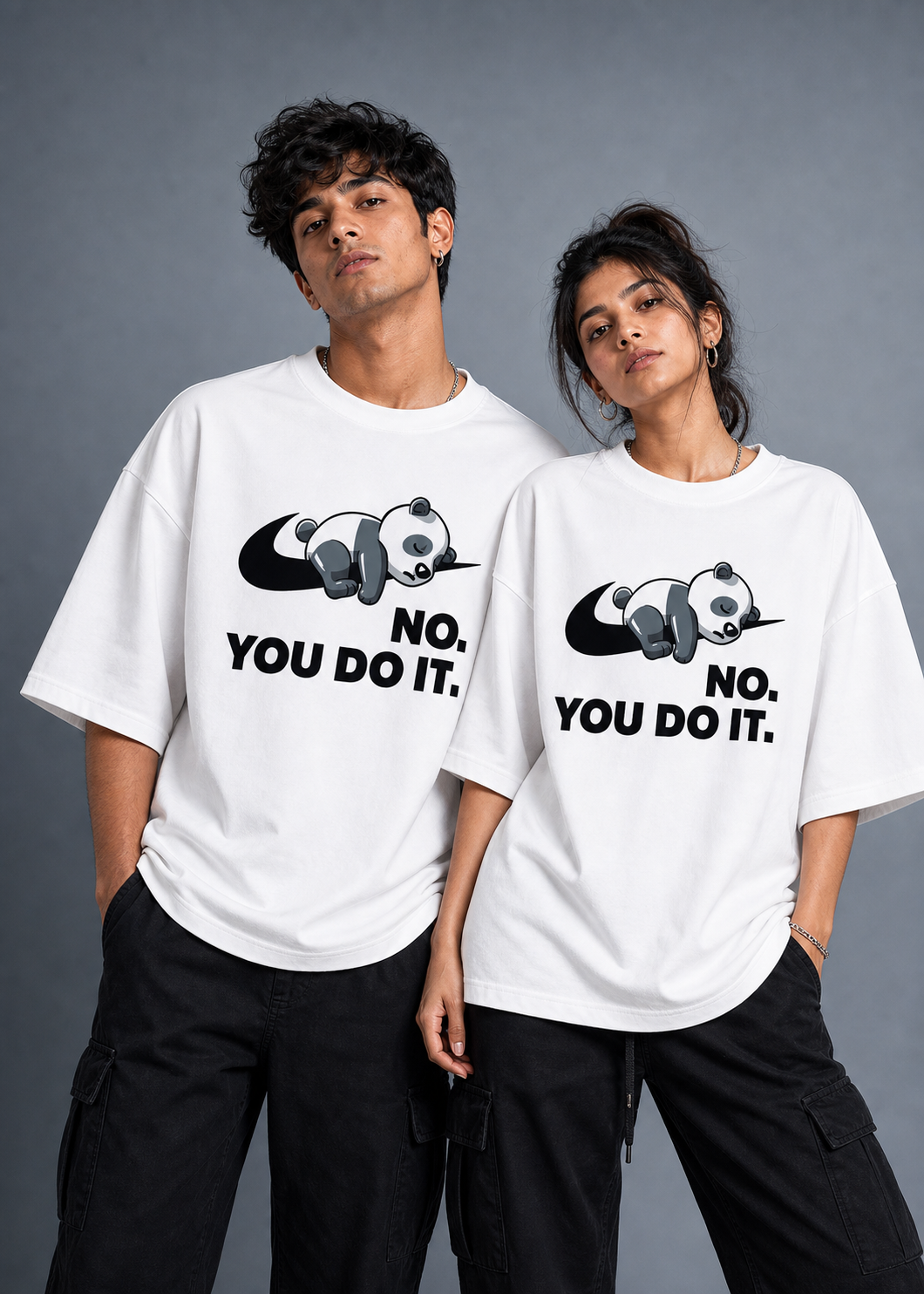 No You Do It Unisex Oversized Tee in white - couple