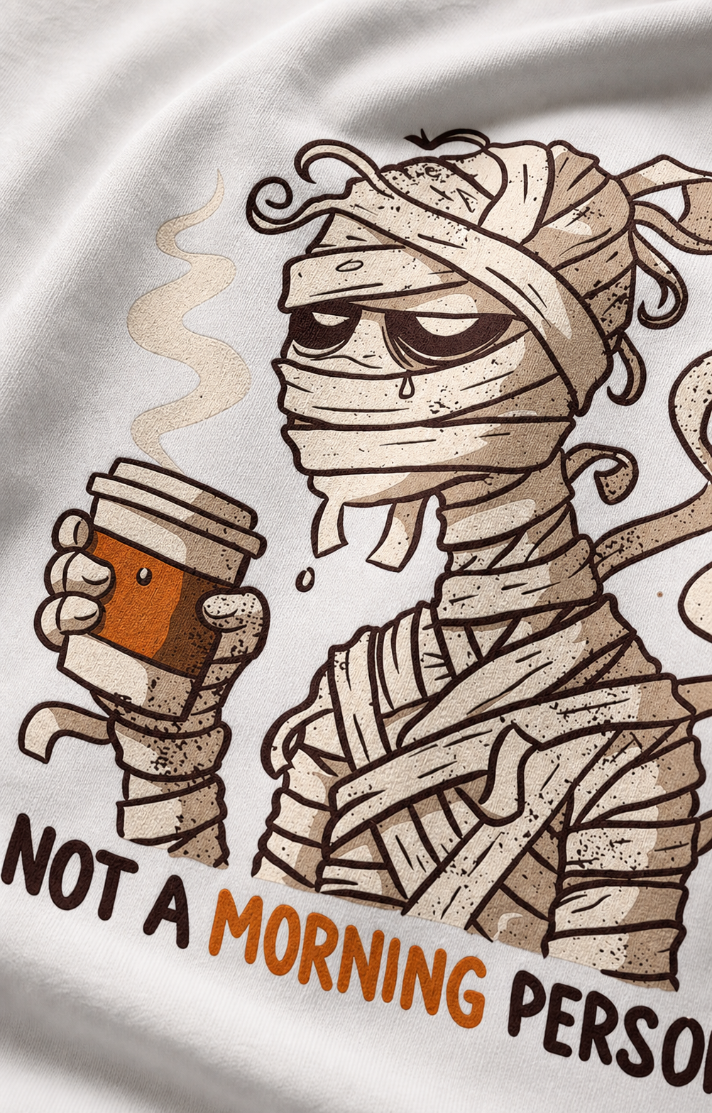 Not A Morning Person Unisex Oversized Tee in white - closeup