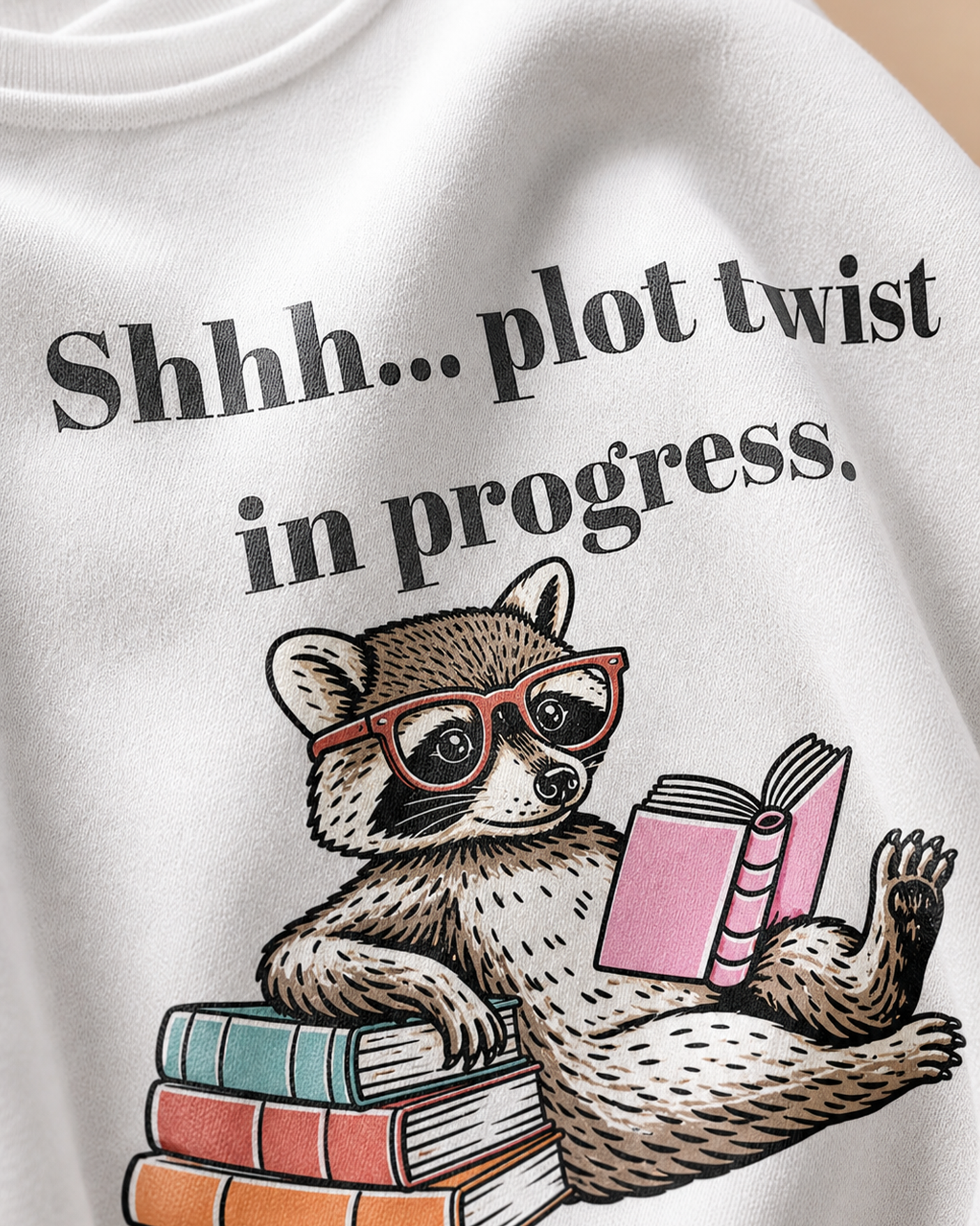 Plot Twist Reading Unisex Oversized Tee in white - closeup