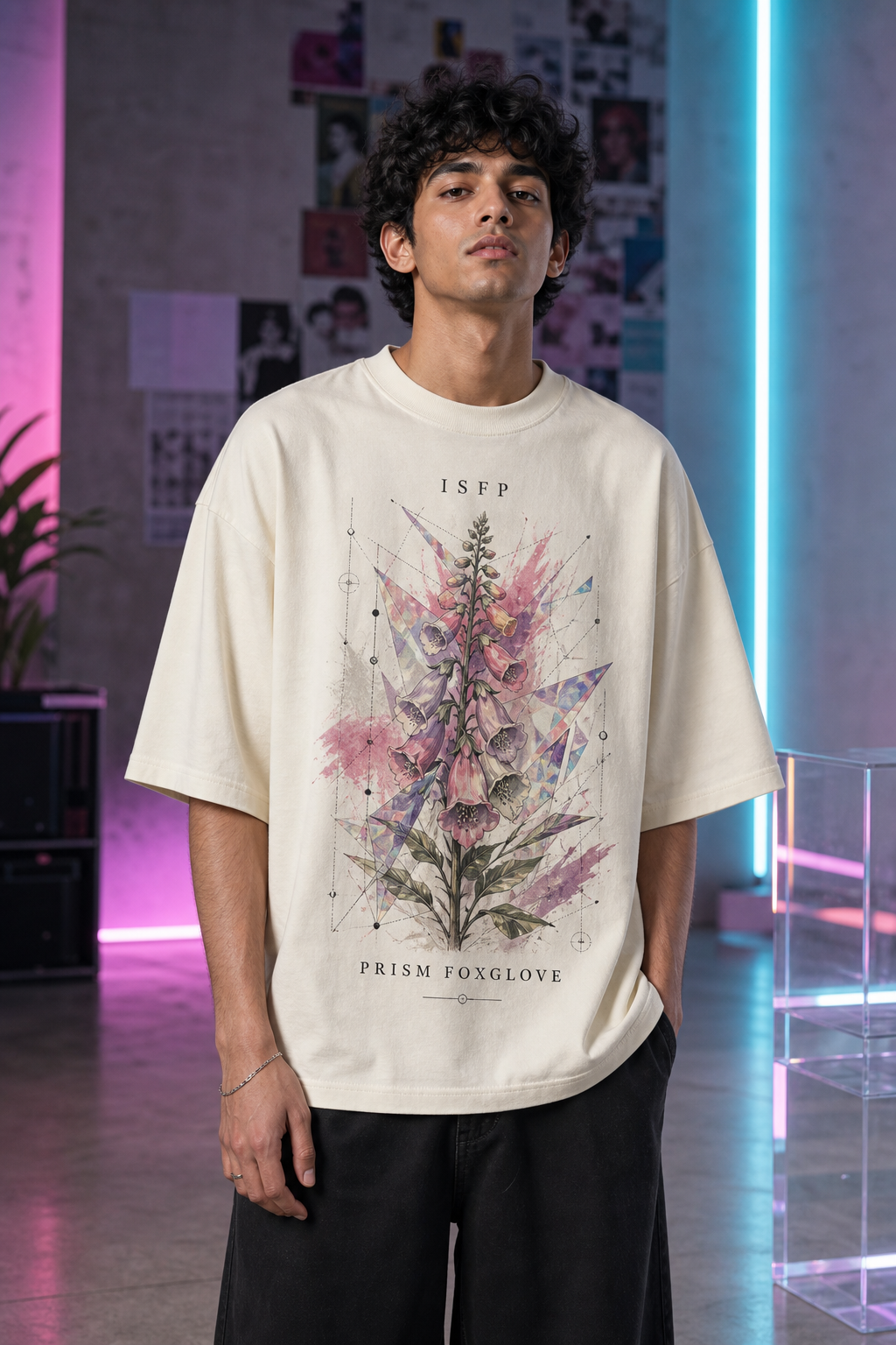 ISFP Prism Foxglove main front view in Off White - oversized 240 GSM French Terry t-shirt