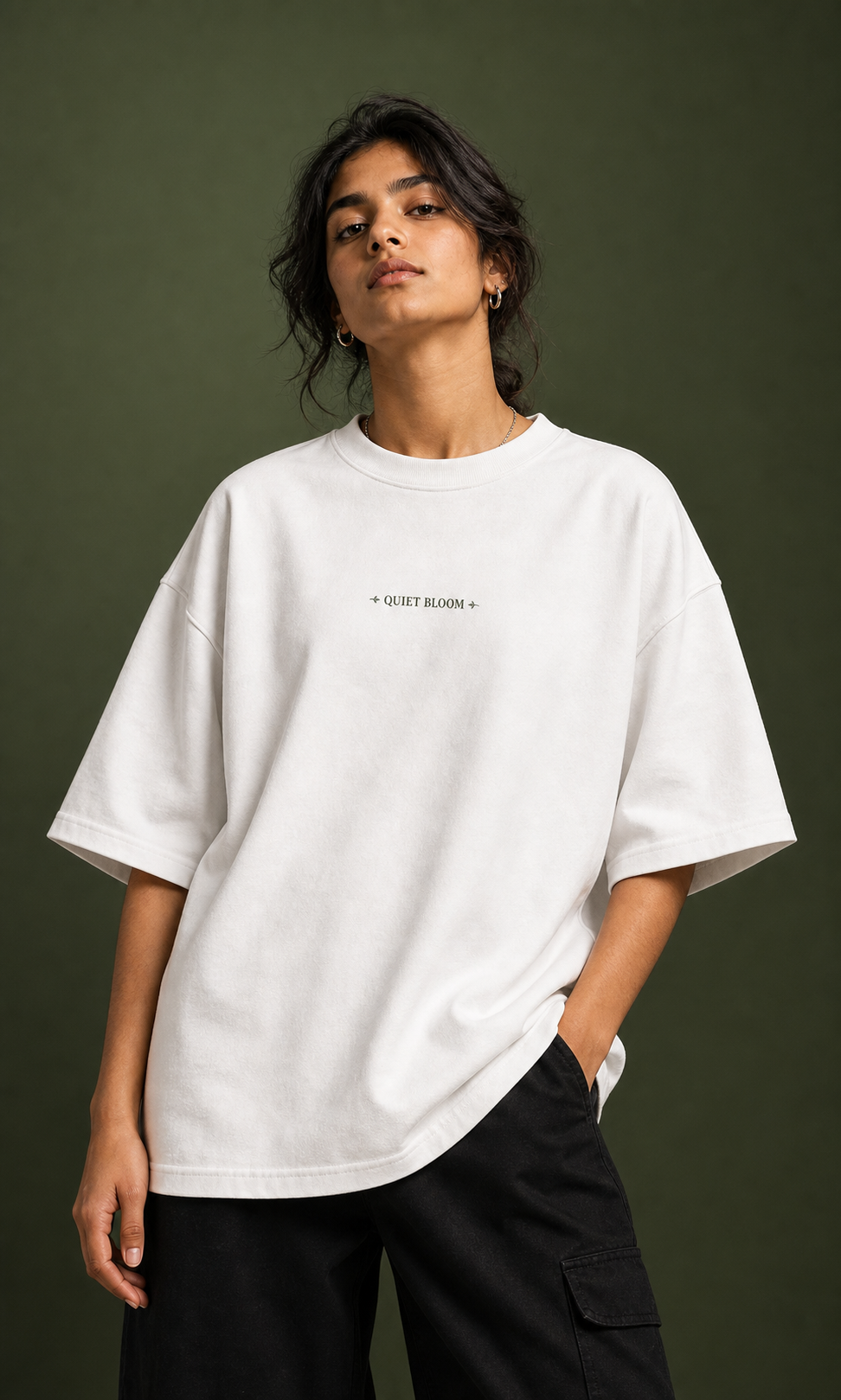 The Quiet Bloom Unisex Oversized Tee - front view