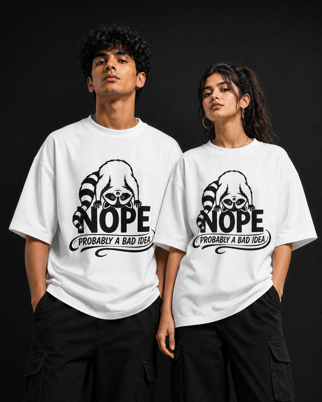 Nope Probably A Bad Idea Unisex Oversized Tee in white - couple