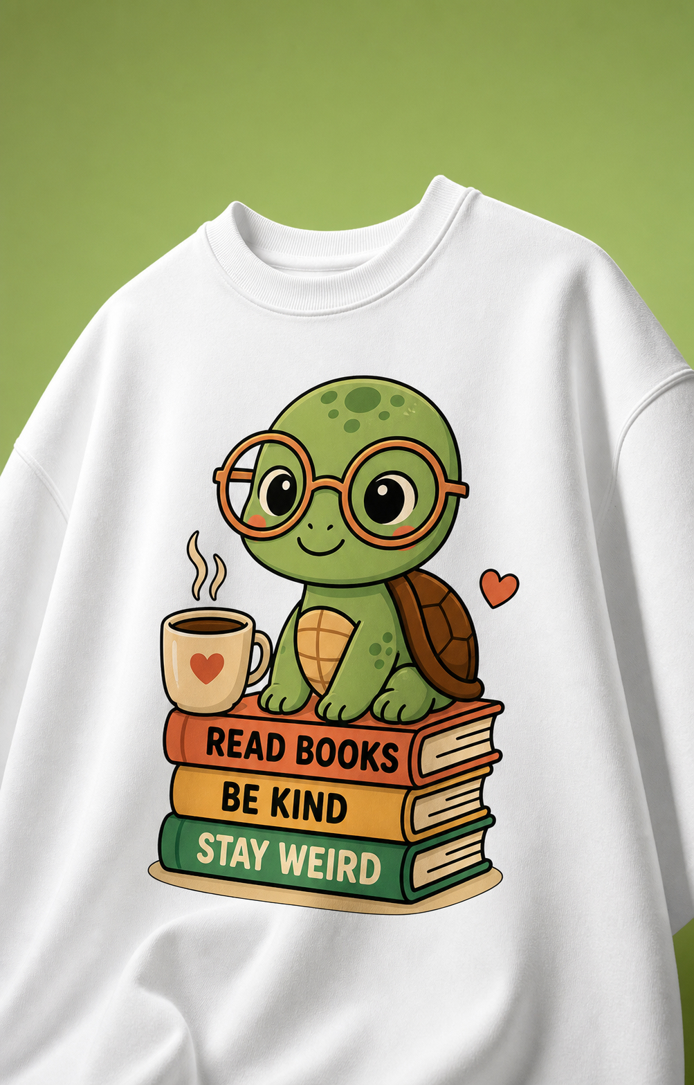 Read Books Be Kind Stay Weird Unisex Oversized Tee in white - front