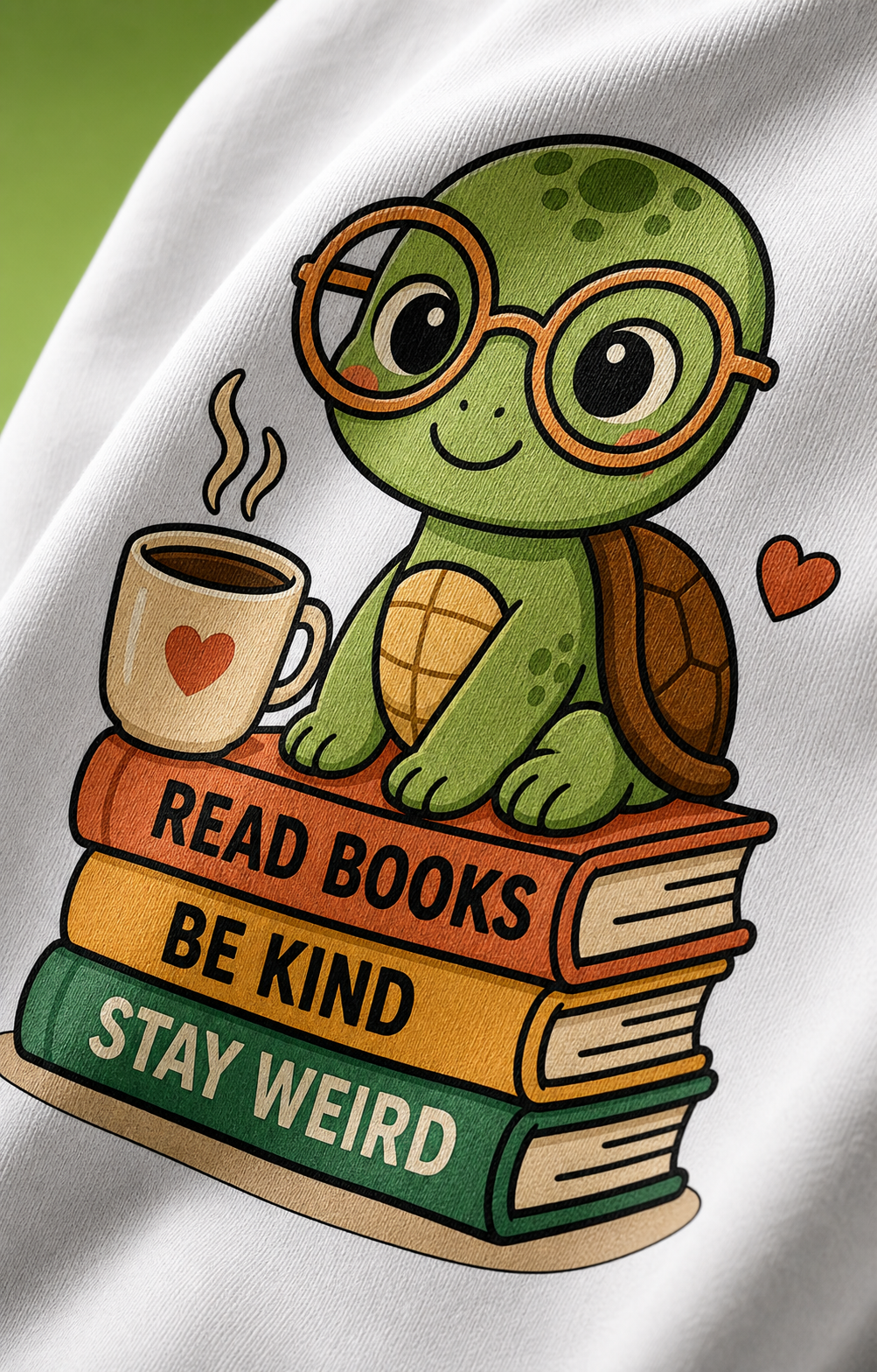 Read Books Be Kind Stay Weird Unisex Oversized Tee in white - closeup