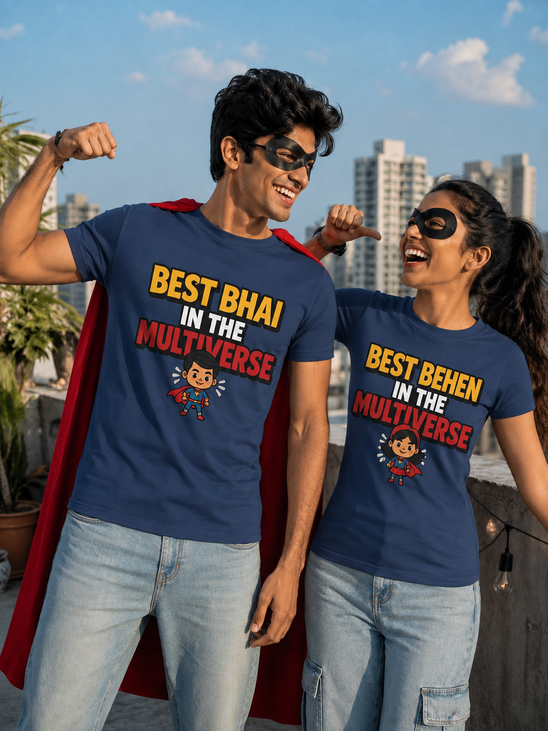 Best Bhai / Behen in the Multiverse Personalised Unisex T-Shirt - Regular Fit - product gallery