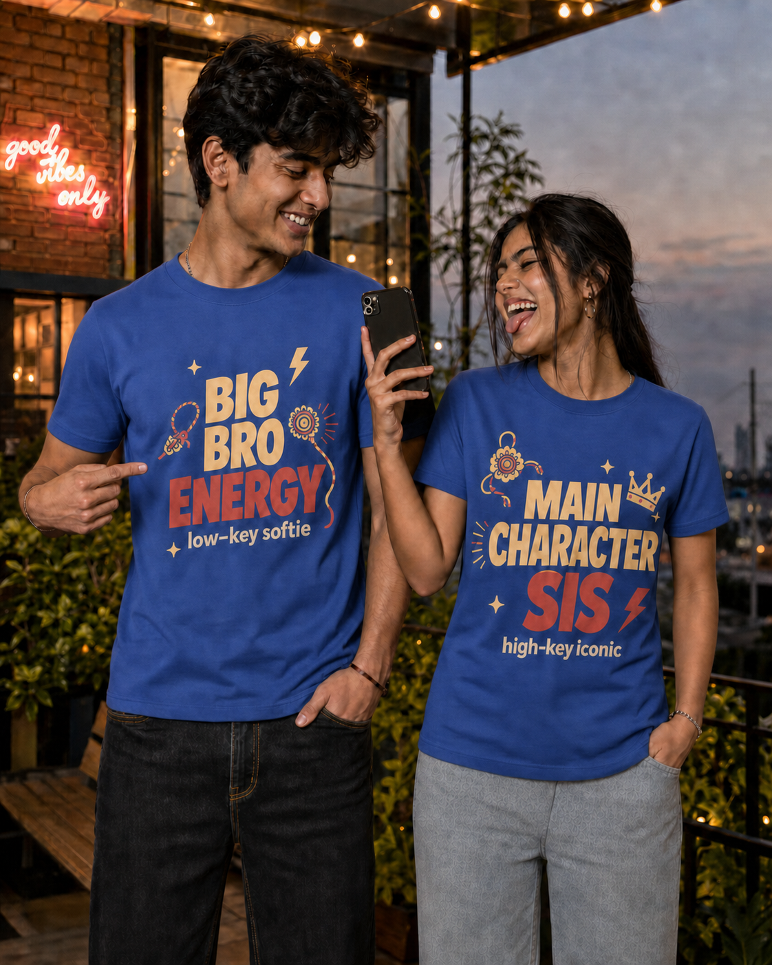 Bro Energy / Main Character Sis Personalised Unisex T-Shirt - Regular Fit - Blue - product gallery