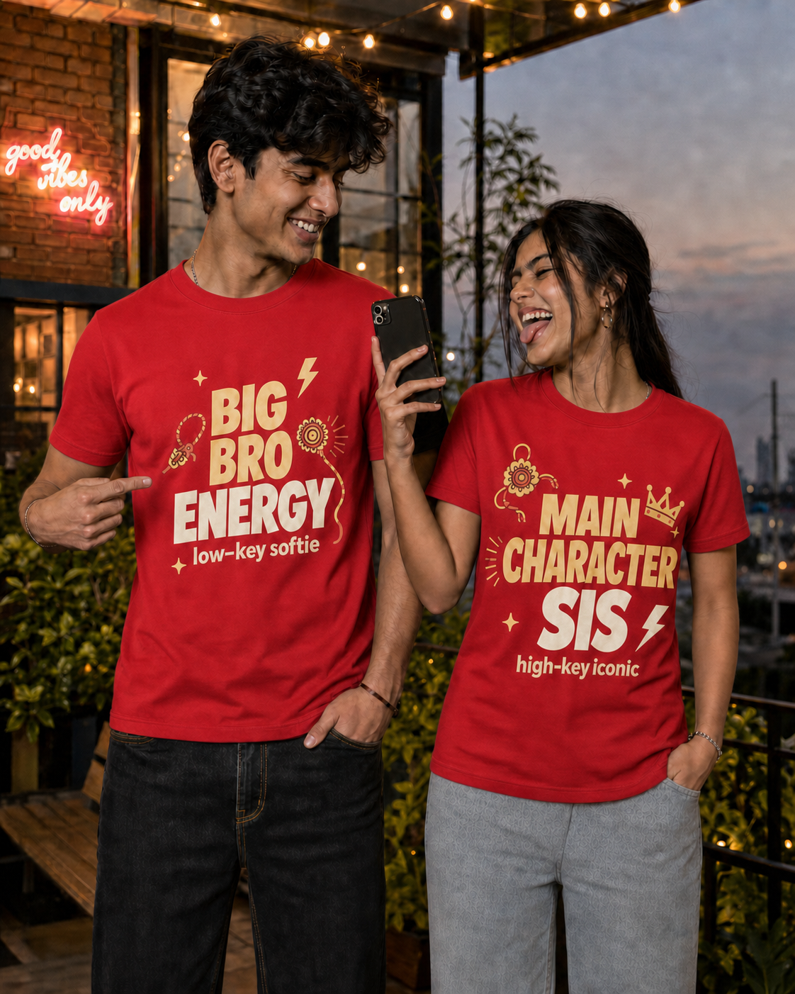Bro Energy / Main Character Sis Personalised Unisex T-Shirt - Regular Fit - Red - product gallery