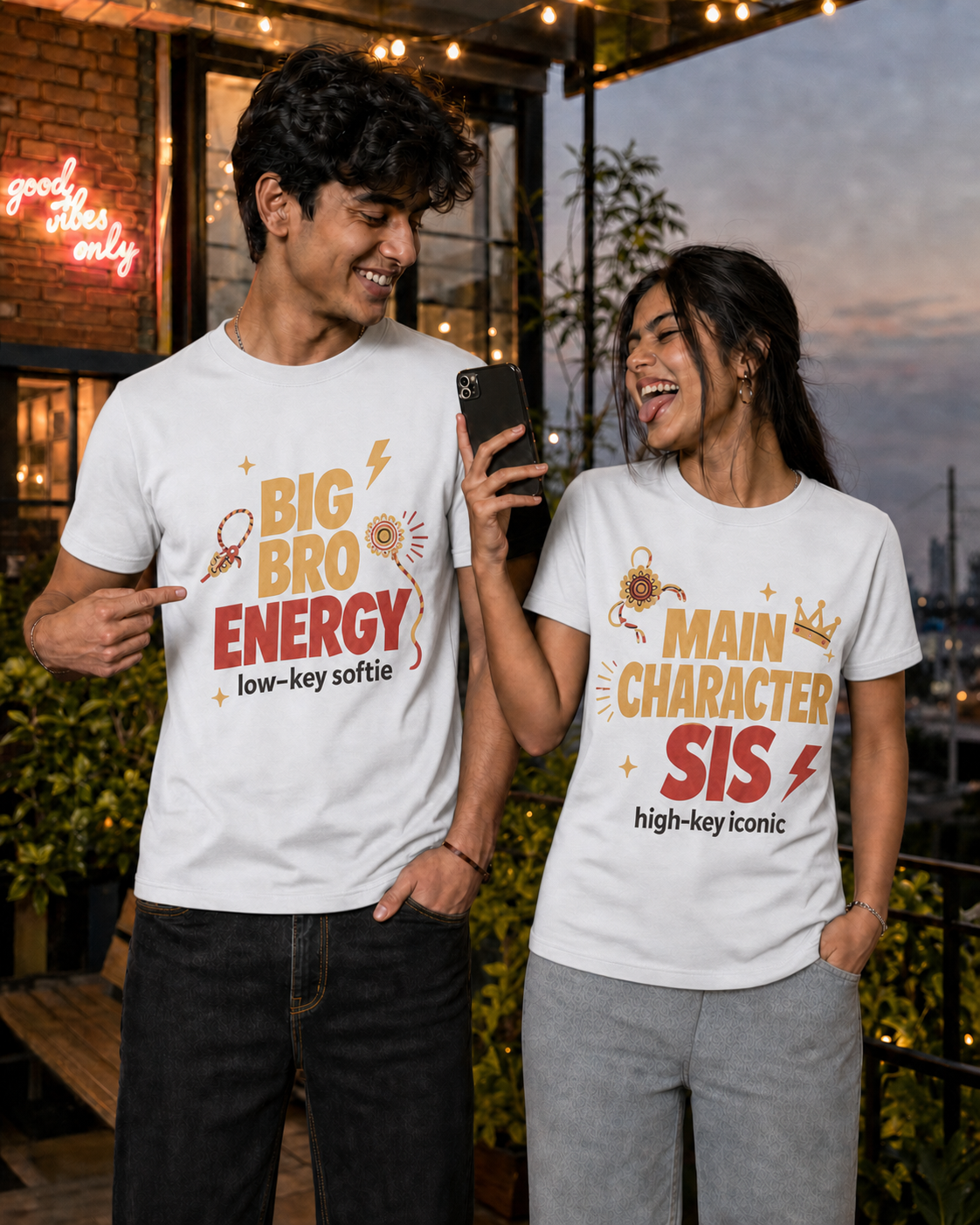 Bro Energy / Main Character Sis Personalised Unisex T-Shirt - Regular Fit - White - product gallery
