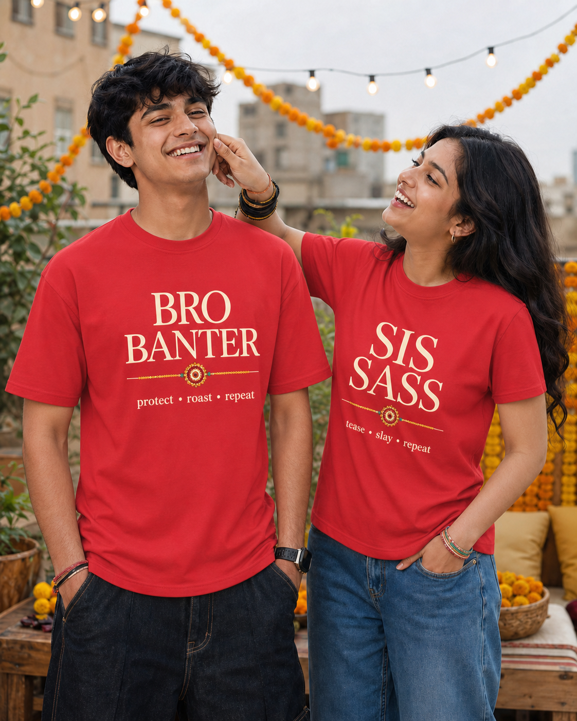 Bro Banter / Sis Sass Personalised Unisex T-Shirt - Regular Fit - Red - product gallery