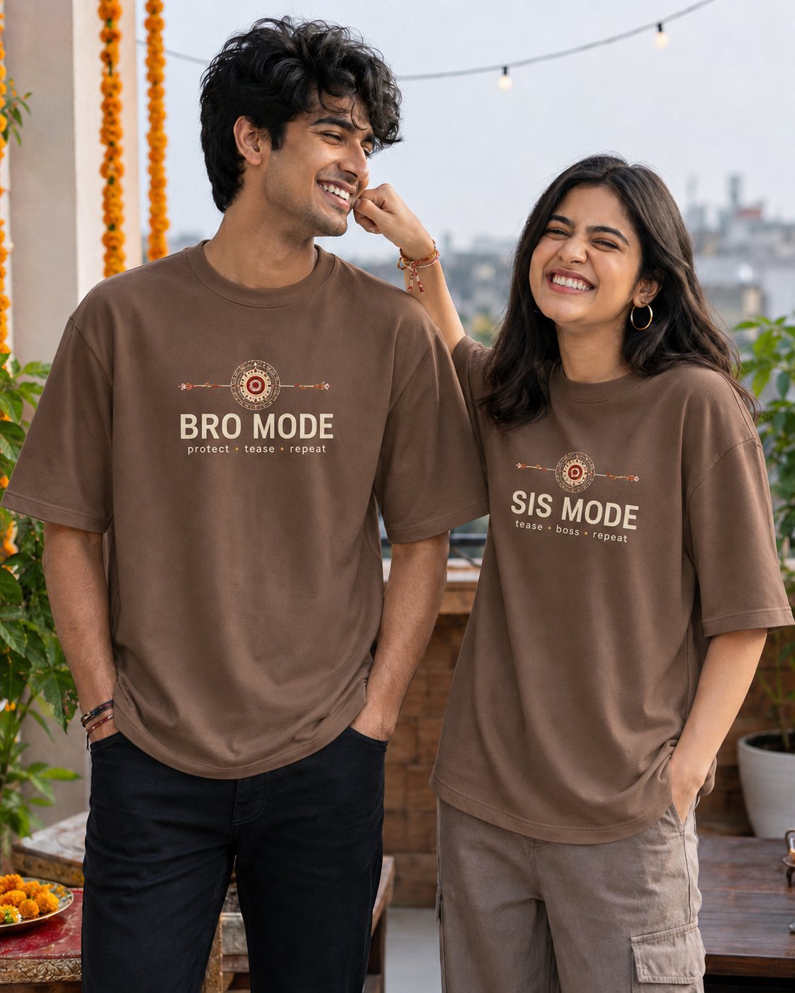 Bro Mode / Sis Mode Personalised Unisex T-Shirt - Oversized - Coffee Brown - product gallery