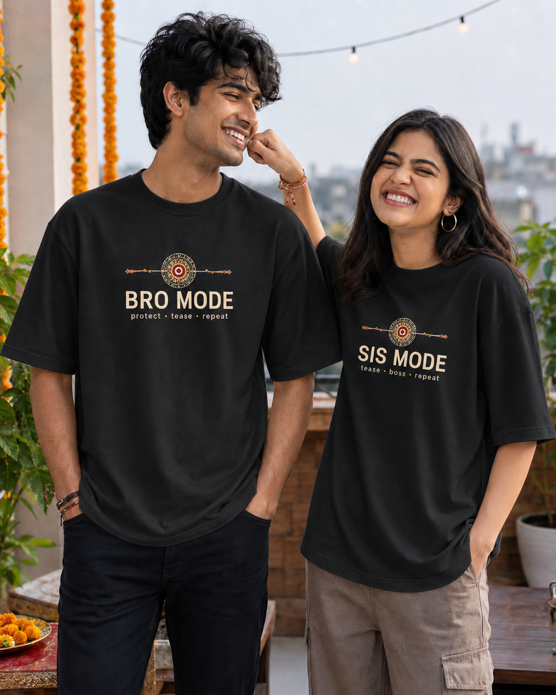 Bro Mode / Sis Mode Personalised Unisex T-Shirt - Oversized - Black - product gallery