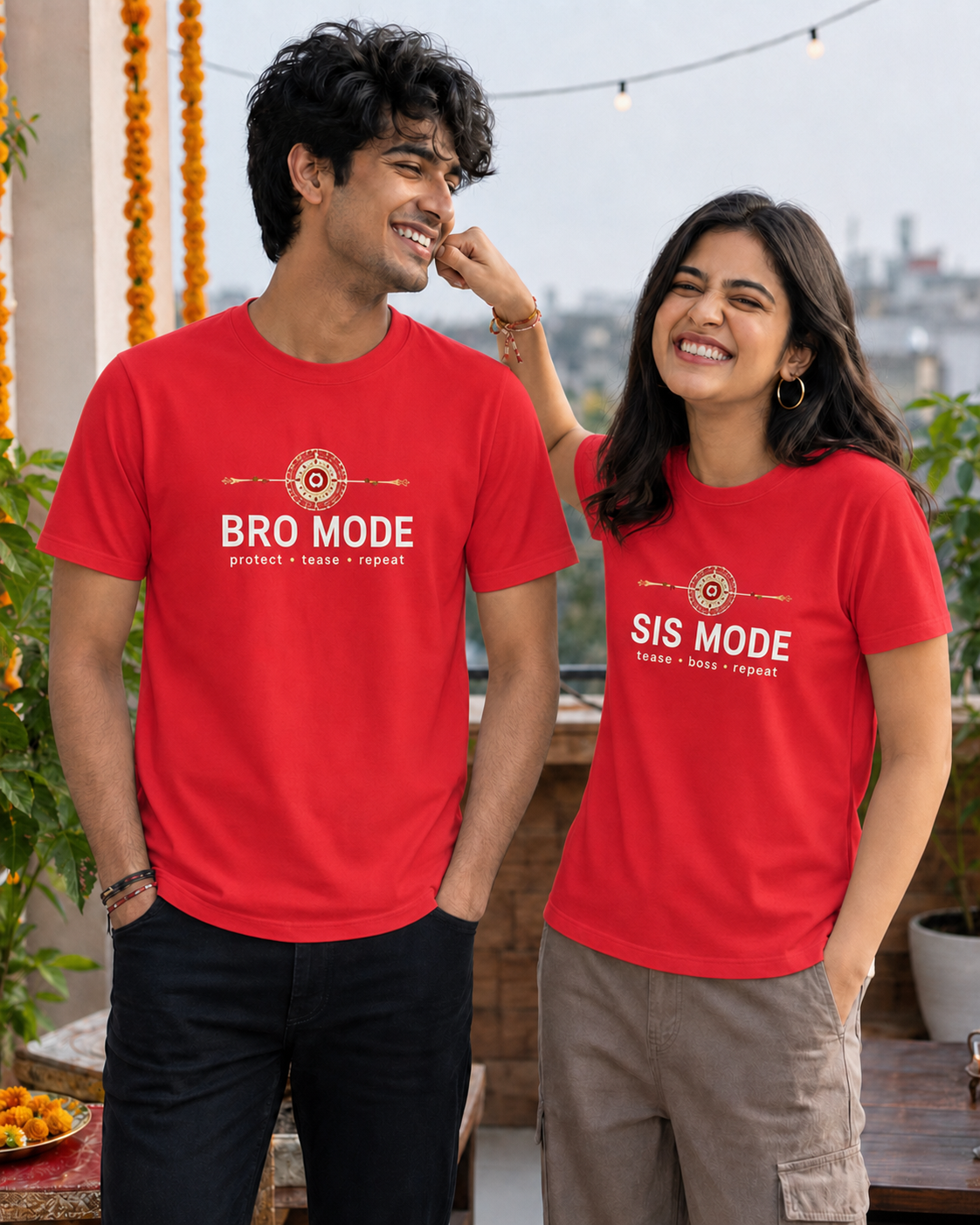 Bro Mode / Sis Mode Personalised Unisex T-Shirt - Regular Fit - Red - product gallery