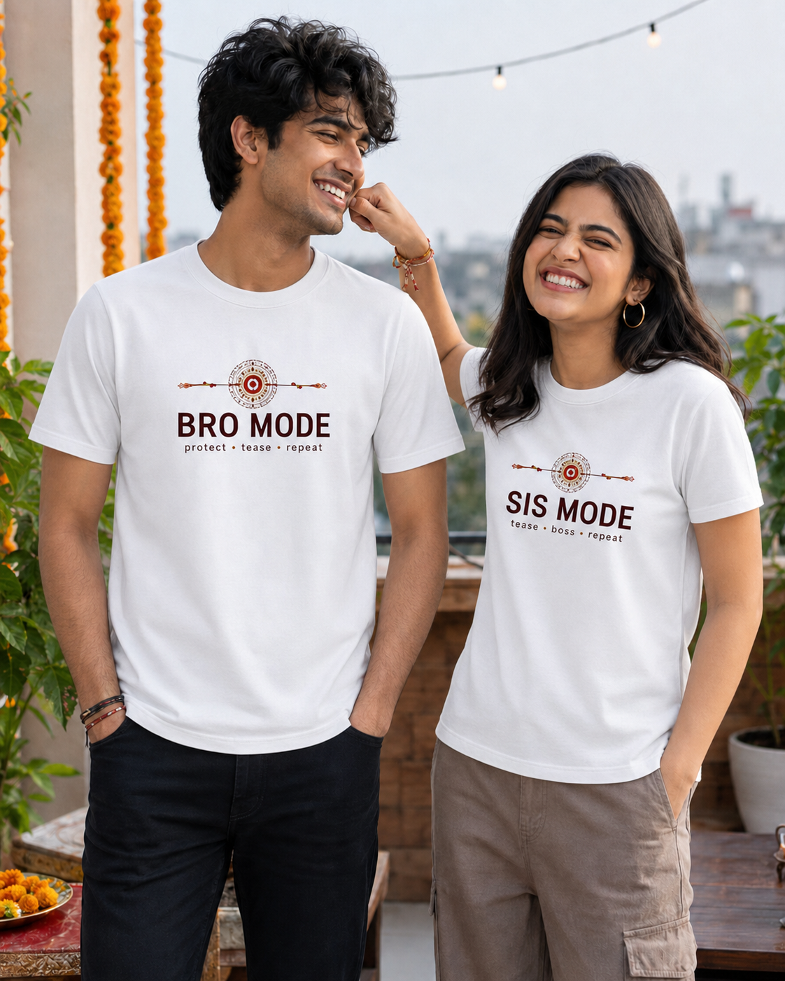 Bro Mode / Sis Mode Personalised Unisex T-Shirt - Regular Fit - White - product gallery