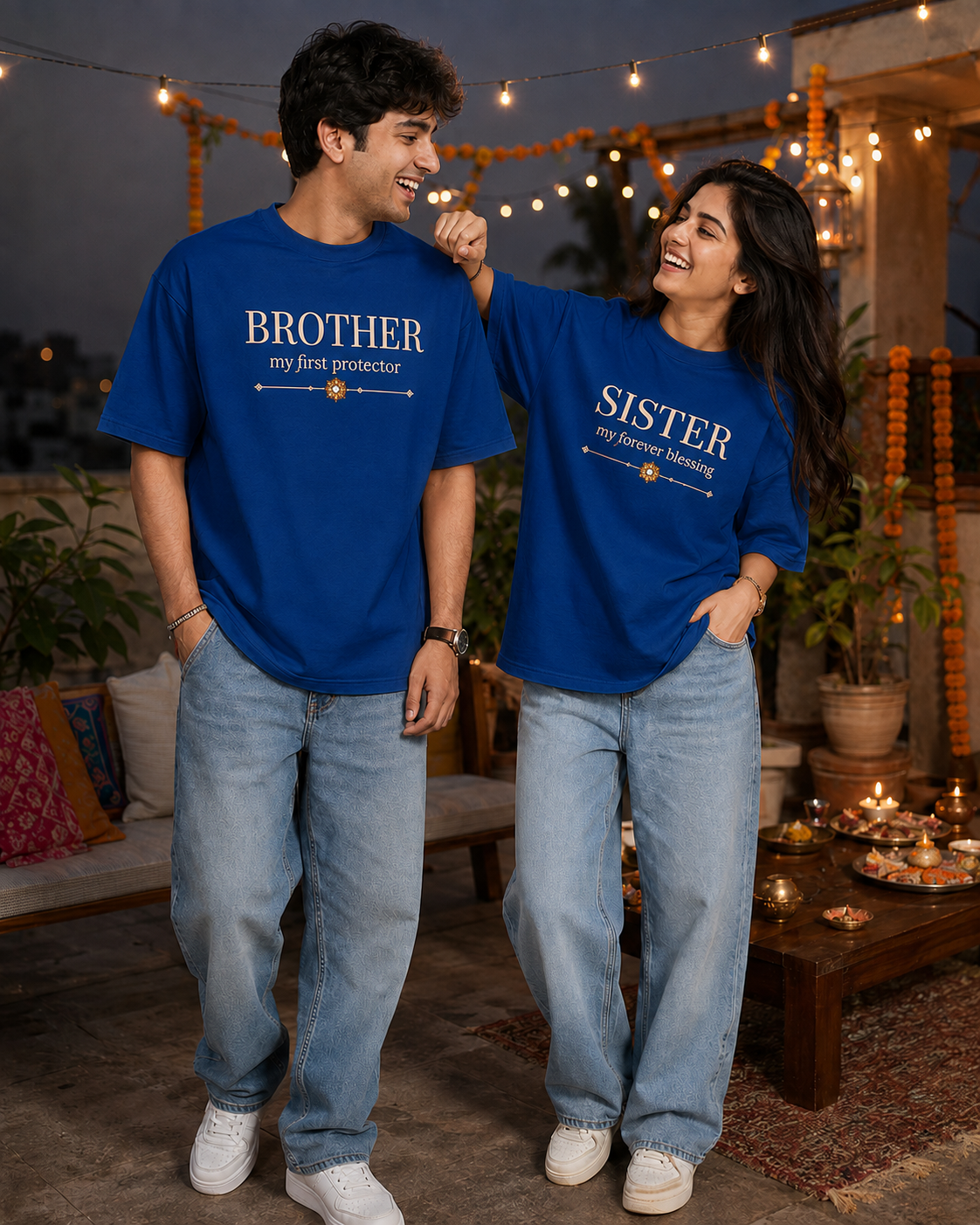 Brother - My First Protector / Sister - My Forever Blessing Personalised Unisex T-Shirt - Oversized - product gallery