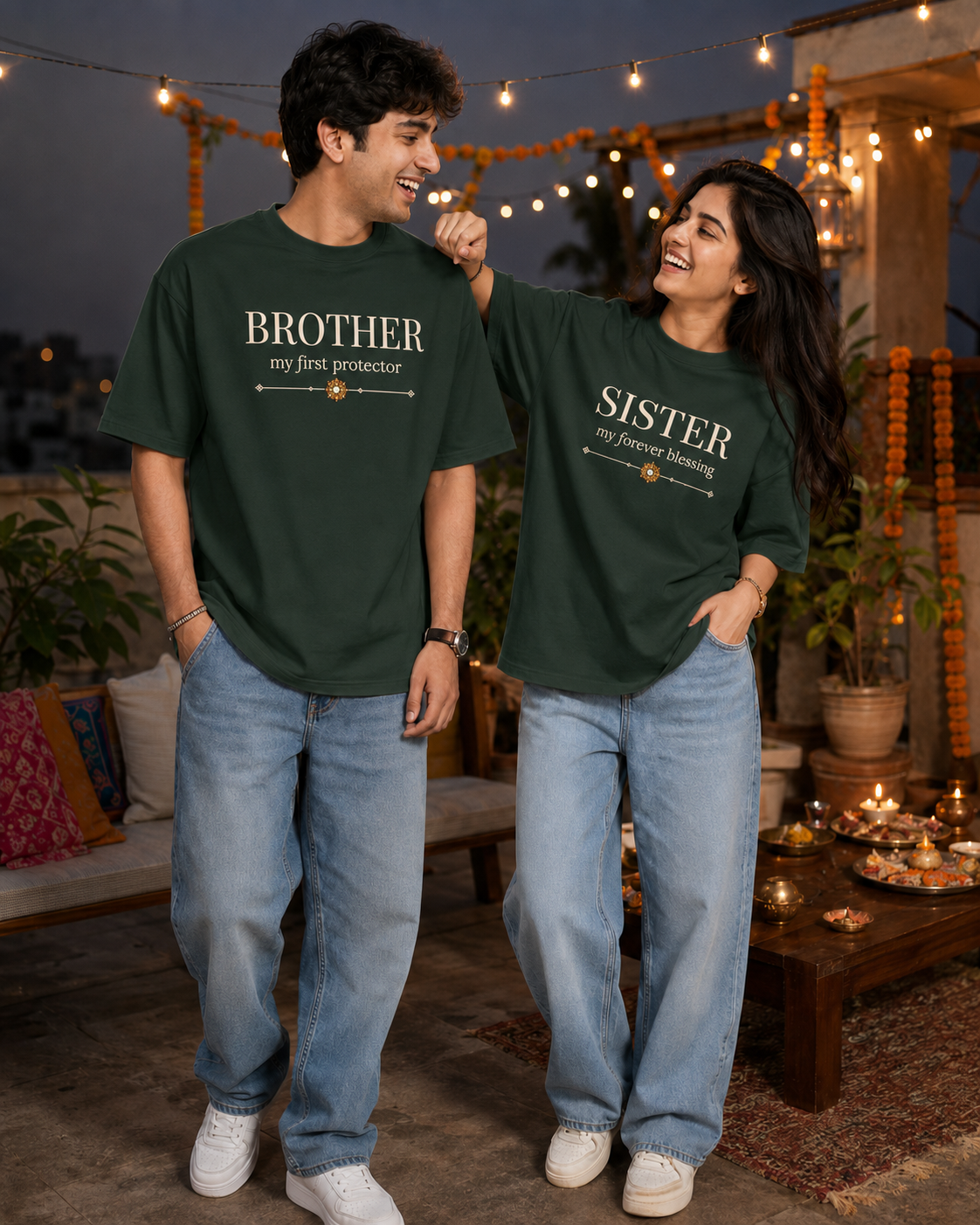 Brother - My First Protector / Sister - My Forever Blessing Personalised Unisex T-Shirt - Oversized - product gallery