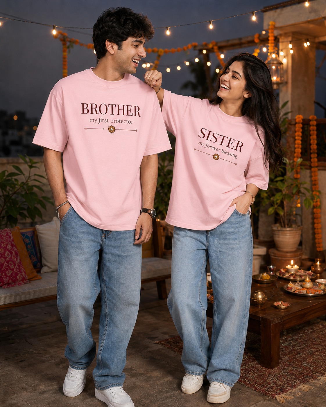 Brother - My First Protector / Sister - My Forever Blessing Personalised Unisex T-Shirt - Oversized - product gallery