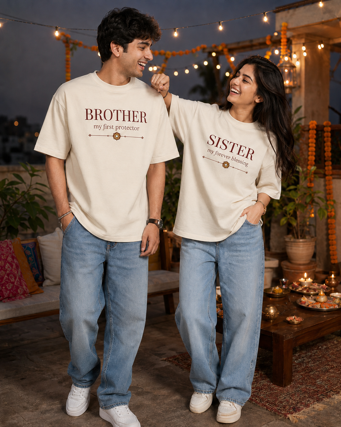 Brother - My First Protector / Sister - My Forever Blessing Personalised Unisex T-Shirt - Oversized - product gallery