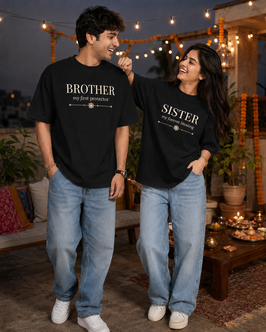 Brother - My First Protector / Sister - My Forever Blessing Personalised Unisex T-Shirt - Oversized - product gallery