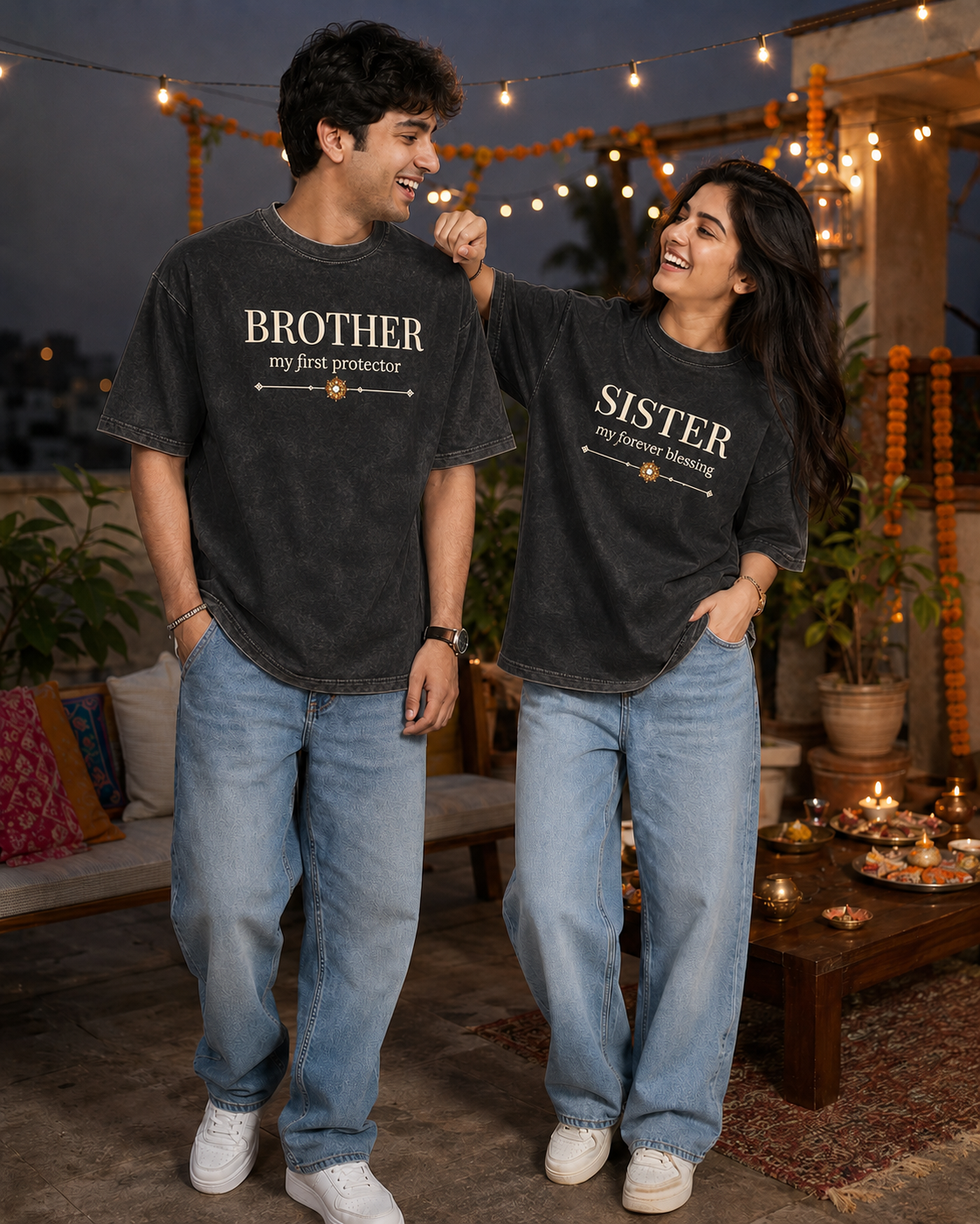 Brother - My First Protector / Sister - My Forever Blessing Personalised Unisex T-Shirt - Oversized - product gallery