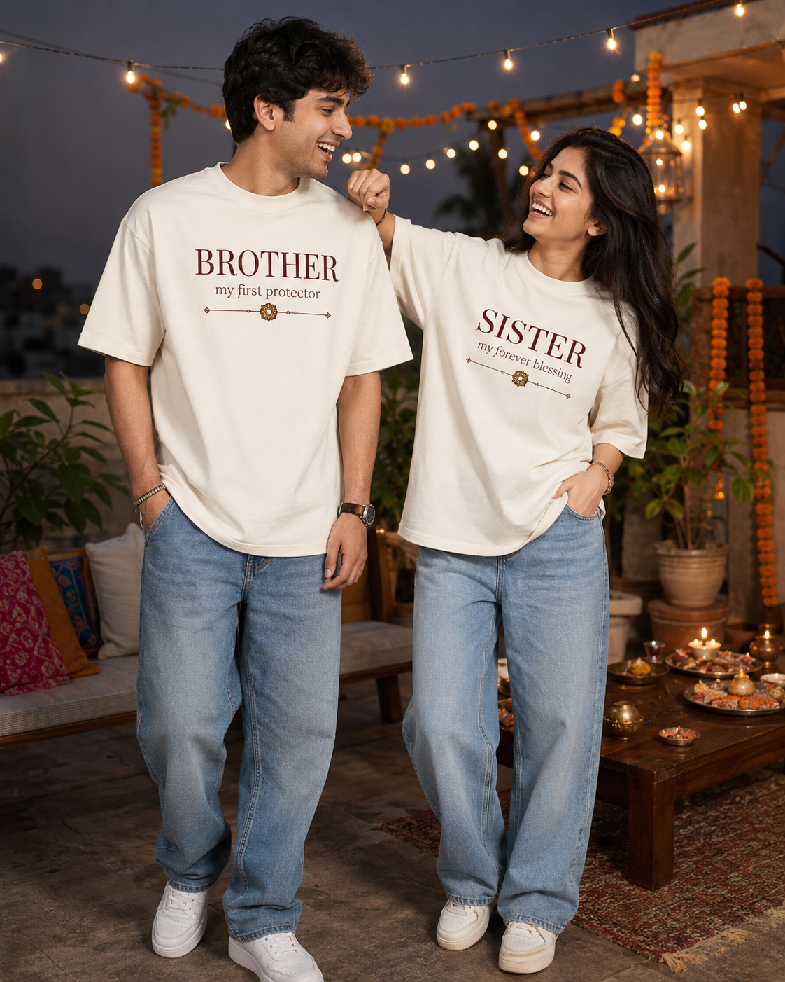Brother - My First Protector / Sister - My Forever Blessing Personalised Unisex T-Shirt - Oversized - product gallery