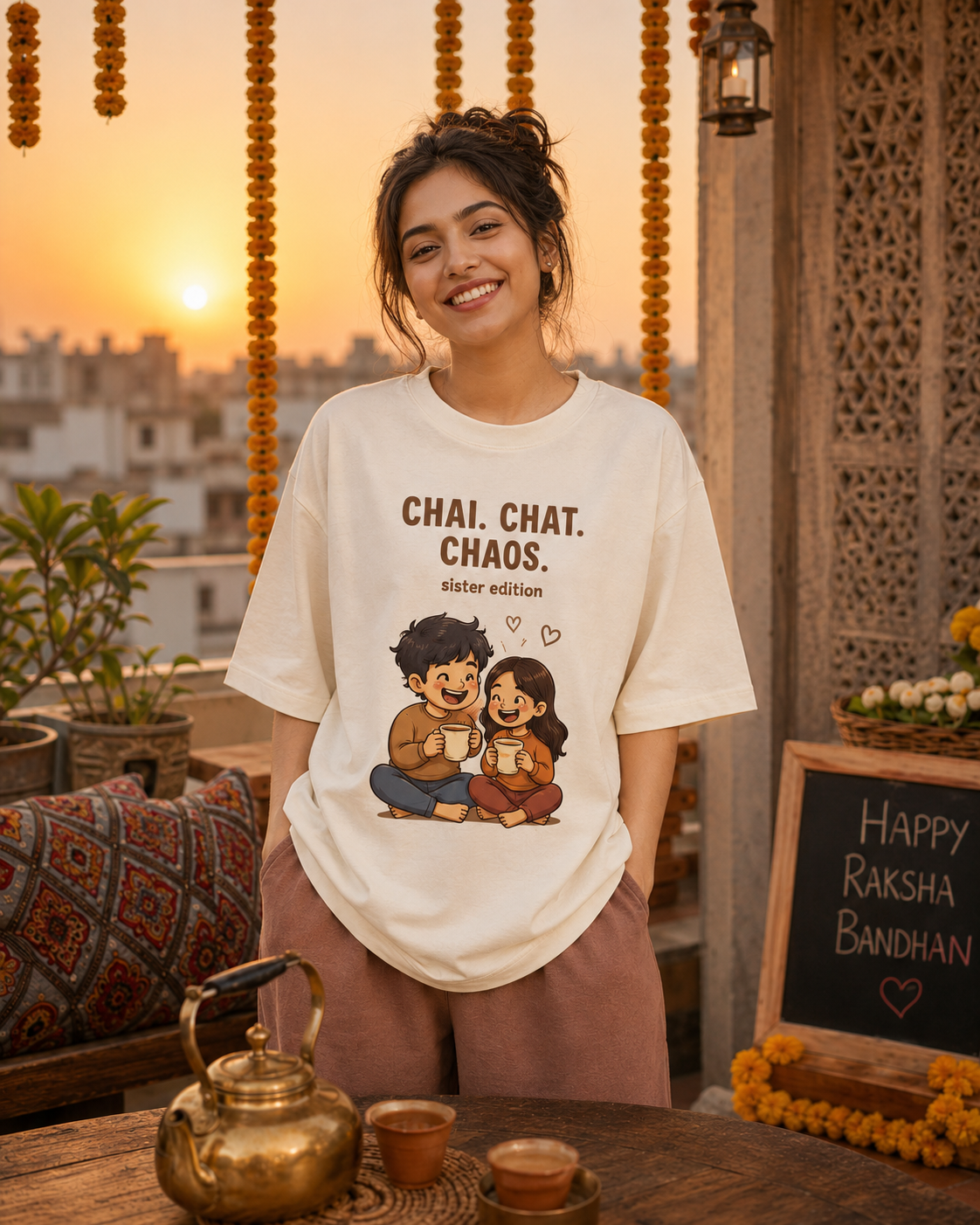 Chai. Chat. Chaos. Personalised Unisex T-Shirt - Oversized - product gallery
