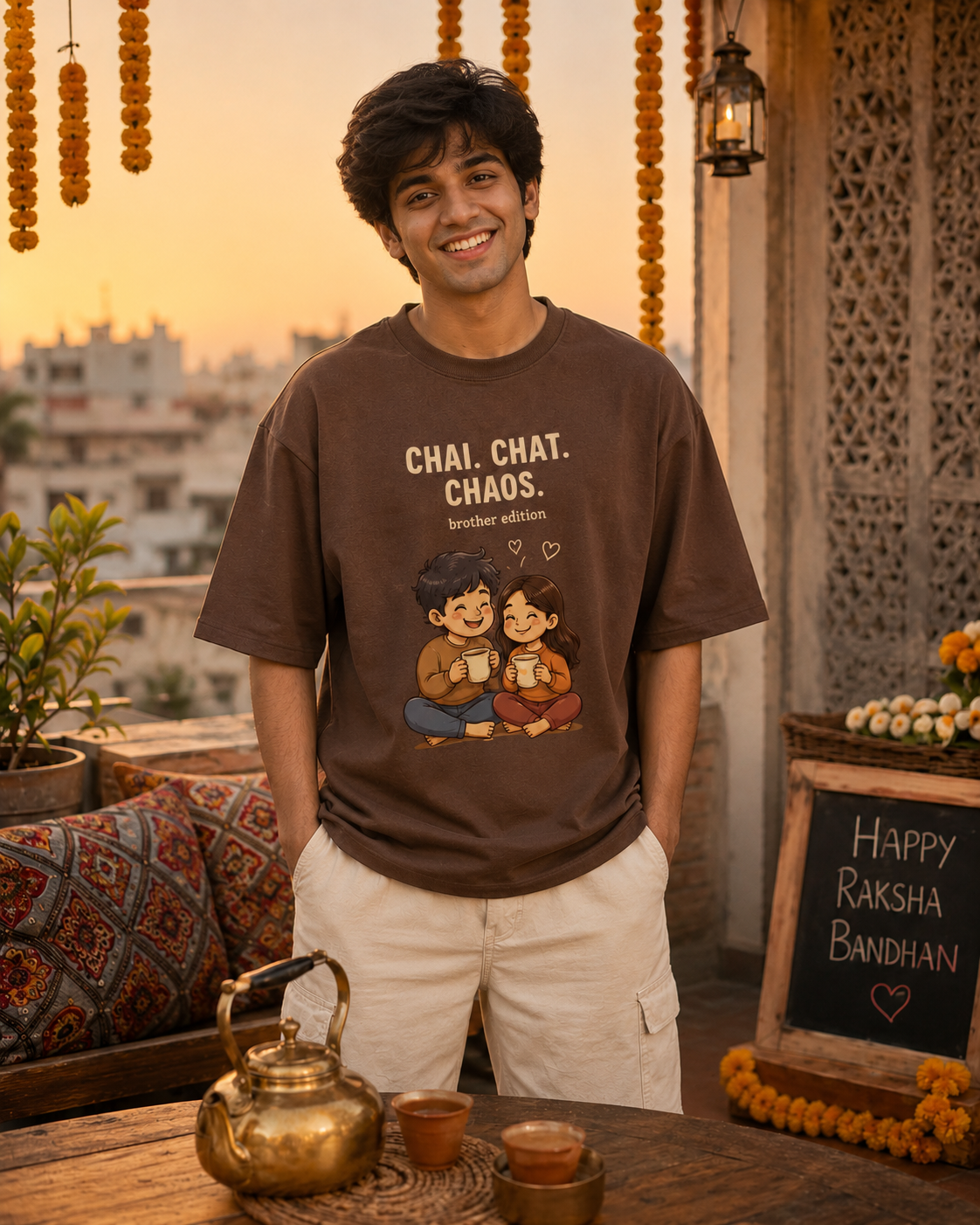 Chai. Chat. Chaos. Personalised Unisex T-Shirt - Oversized - product gallery