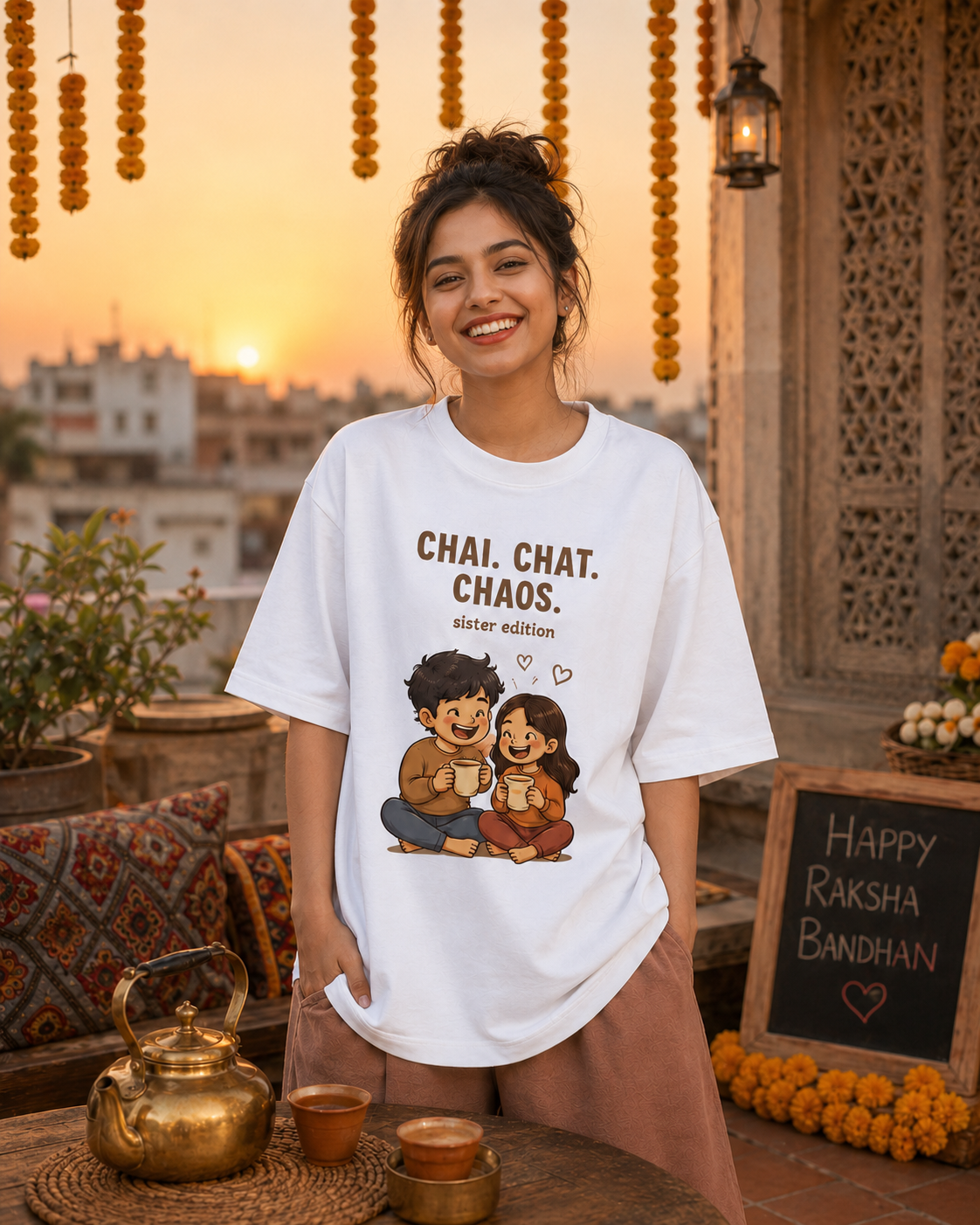 Chai. Chat. Chaos. Personalised Unisex T-Shirt - Oversized - product gallery