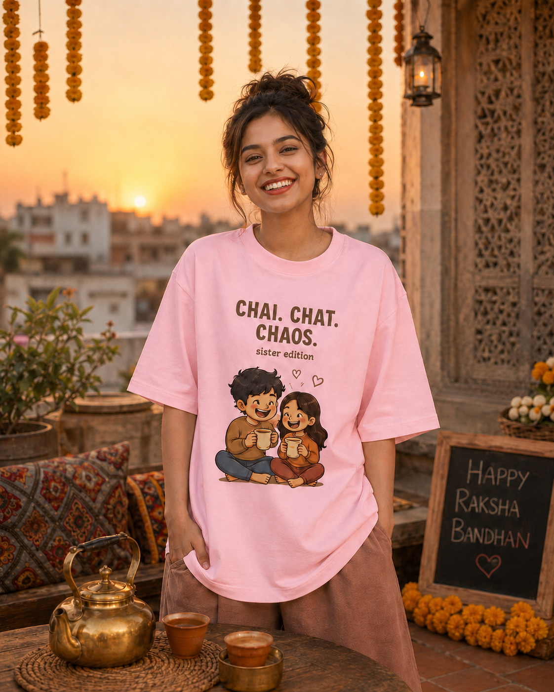 Chai. Chat. Chaos. Personalised Unisex T-Shirt - Oversized - product gallery