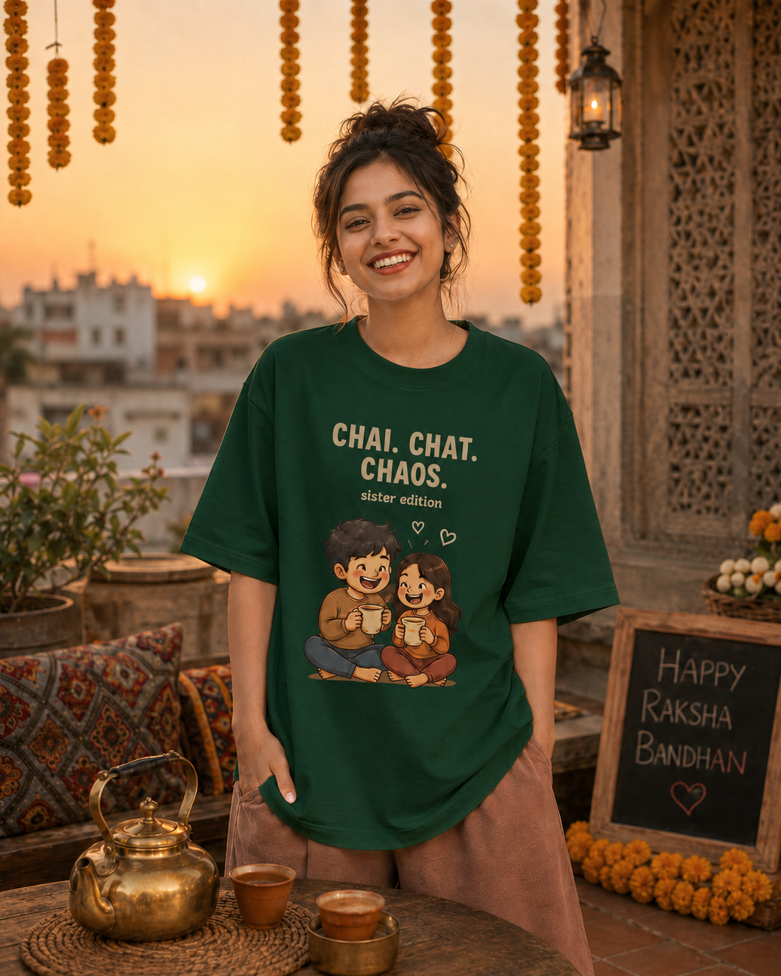 Chai. Chat. Chaos. Personalised Unisex T-Shirt - Oversized - product gallery