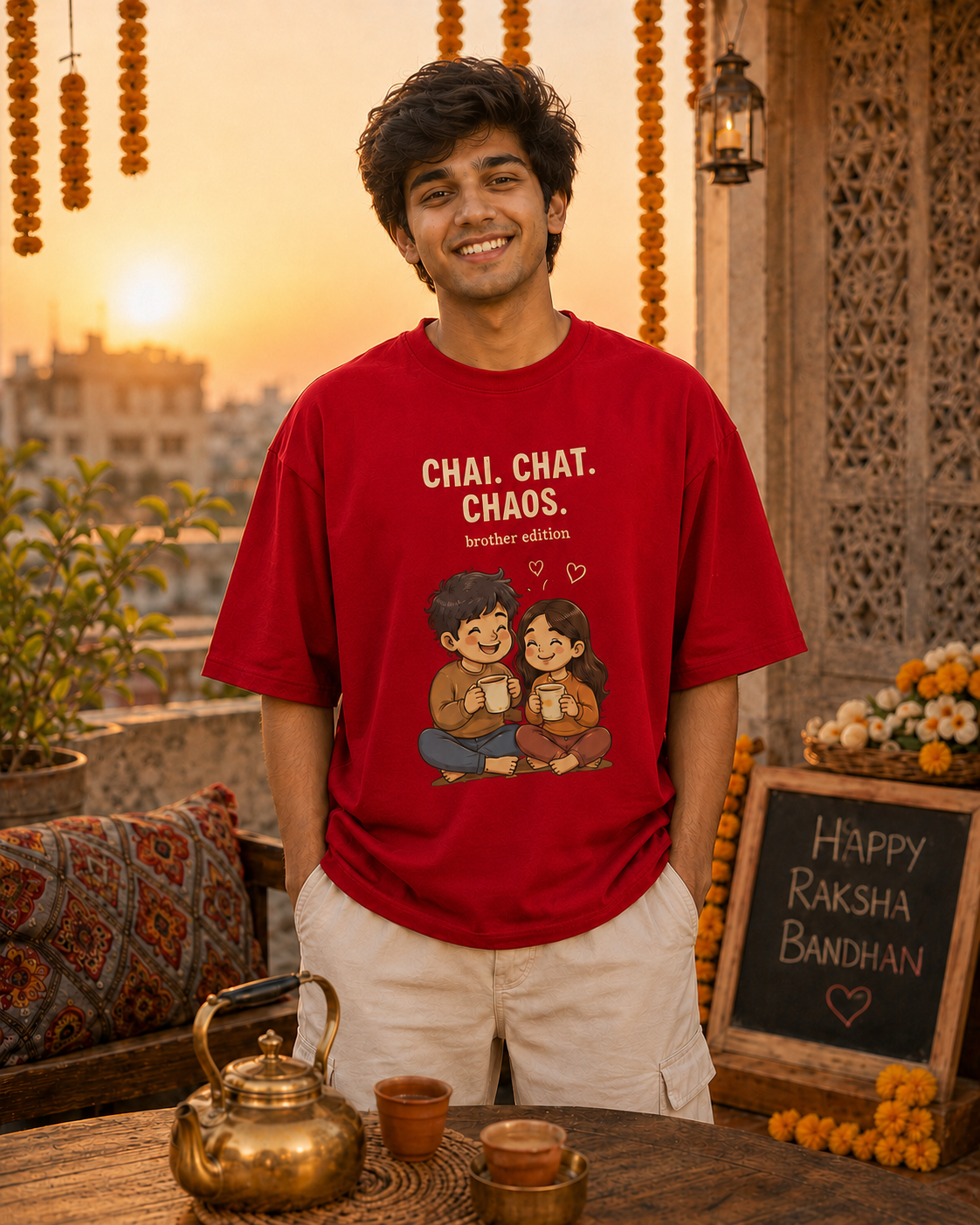 Chai. Chat. Chaos. Personalised Unisex T-Shirt - Oversized - product gallery