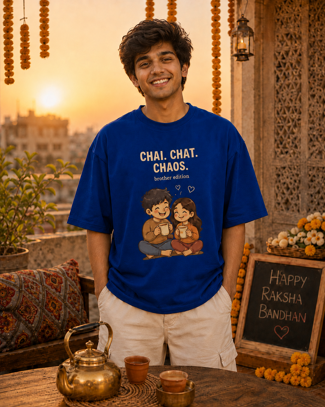 Chai. Chat. Chaos. Personalised Unisex T-Shirt - Oversized - product gallery