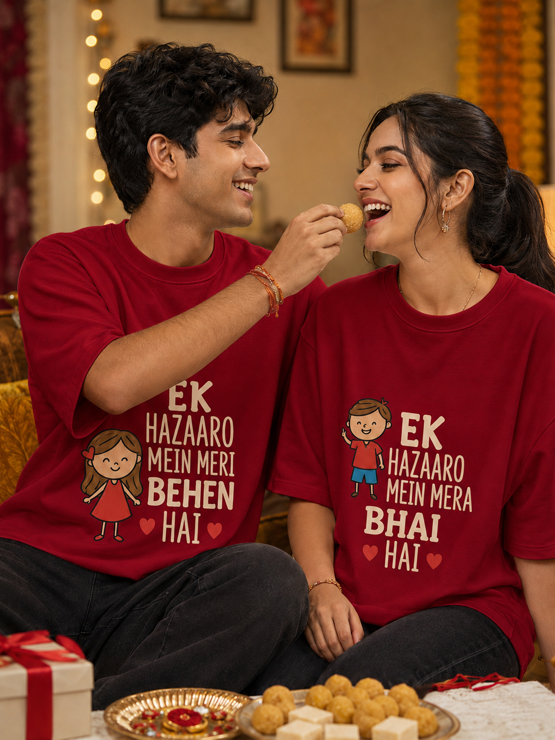 Ek Hazaaron Mein Mera Bhai / Meri Behen Hai Personalised Unisex T-Shirt - Oversized - featured view