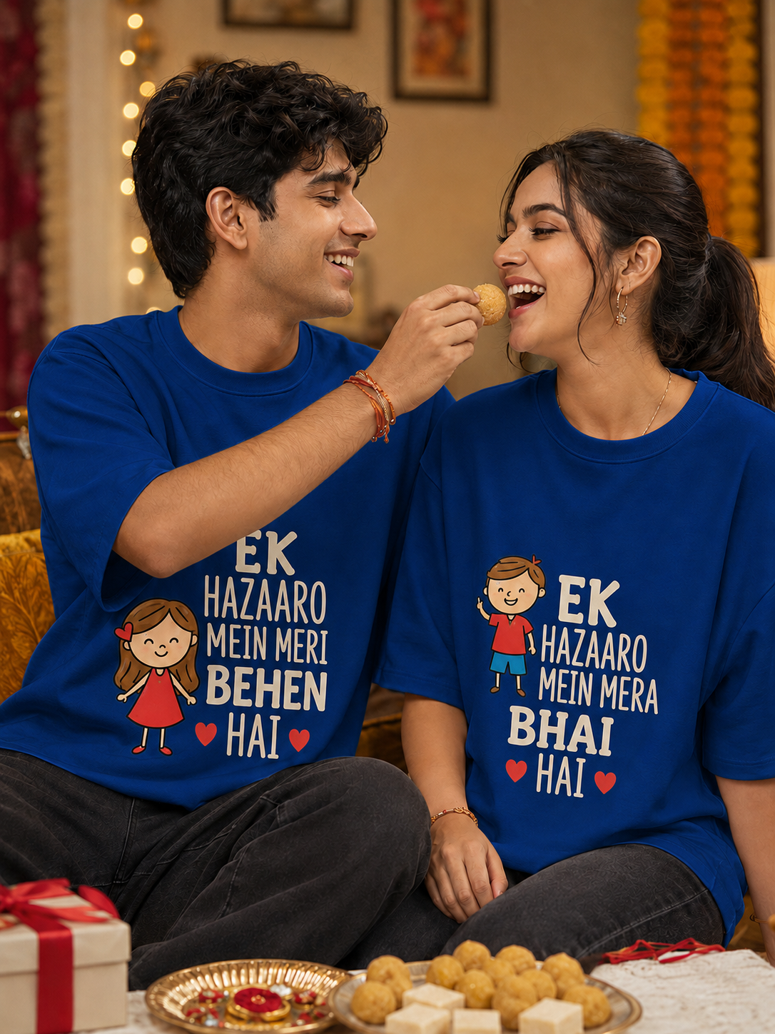 Ek Hazaaron Mein Mera Bhai / Meri Behen Hai Personalised Unisex T-Shirt - Oversized - product gallery