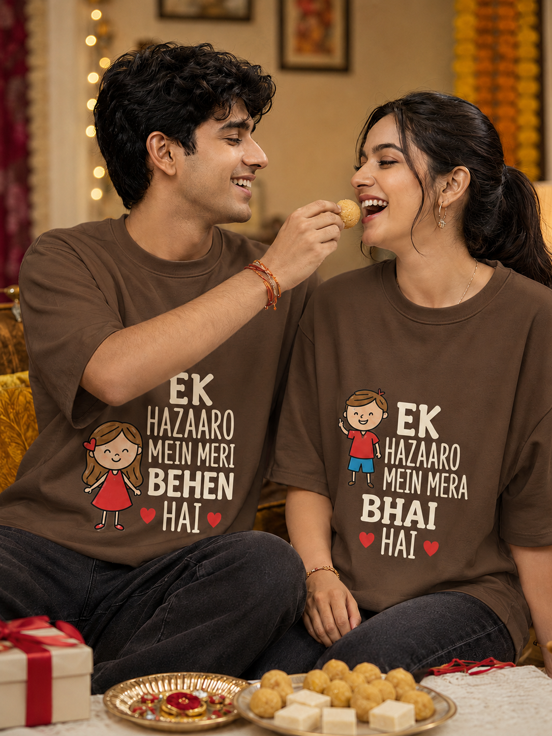 Ek Hazaaron Mein Mera Bhai / Meri Behen Hai Personalised Unisex T-Shirt - Oversized - product gallery