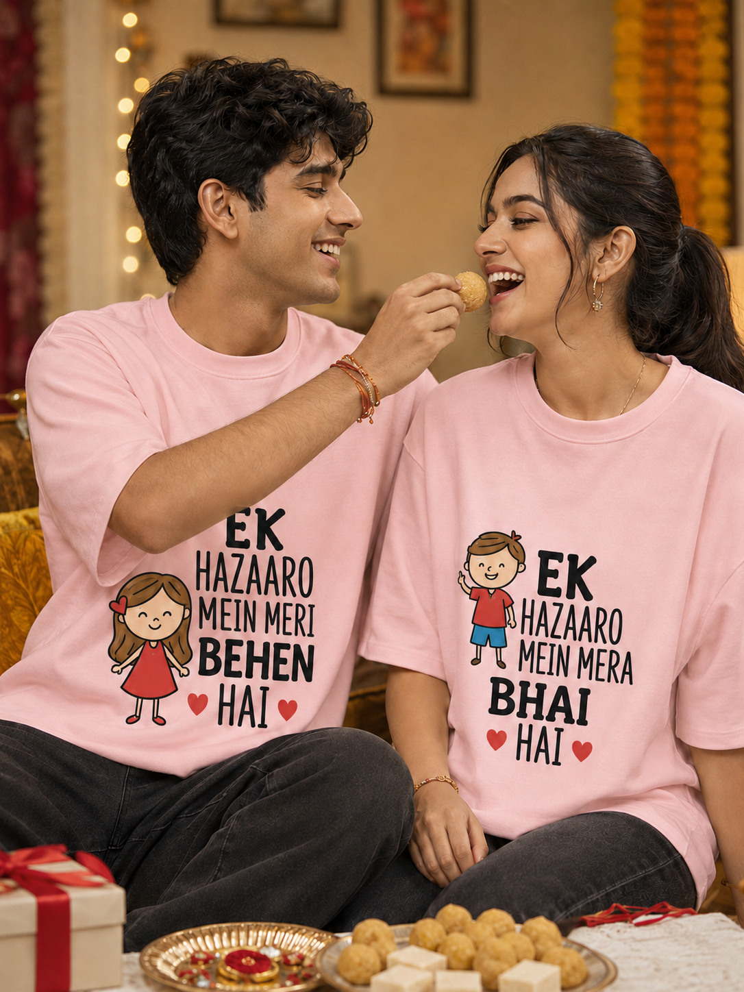 Ek Hazaaron Mein Mera Bhai / Meri Behen Hai Personalised Unisex T-Shirt - Oversized - product gallery