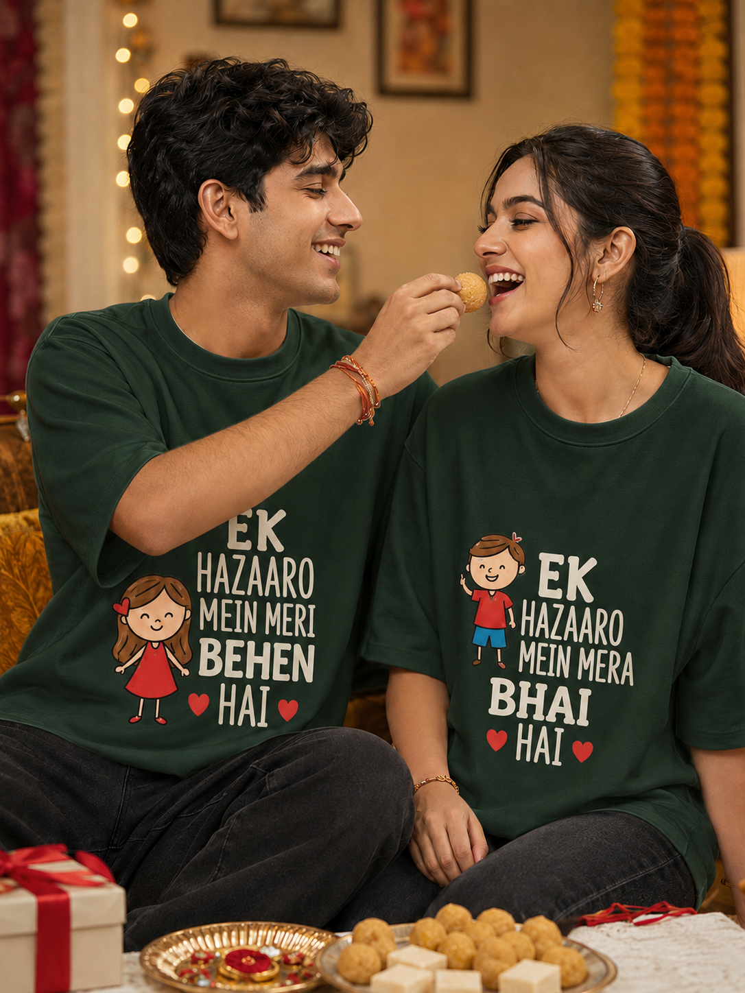 Ek Hazaaron Mein Mera Bhai / Meri Behen Hai Personalised Unisex T-Shirt - Oversized - product gallery