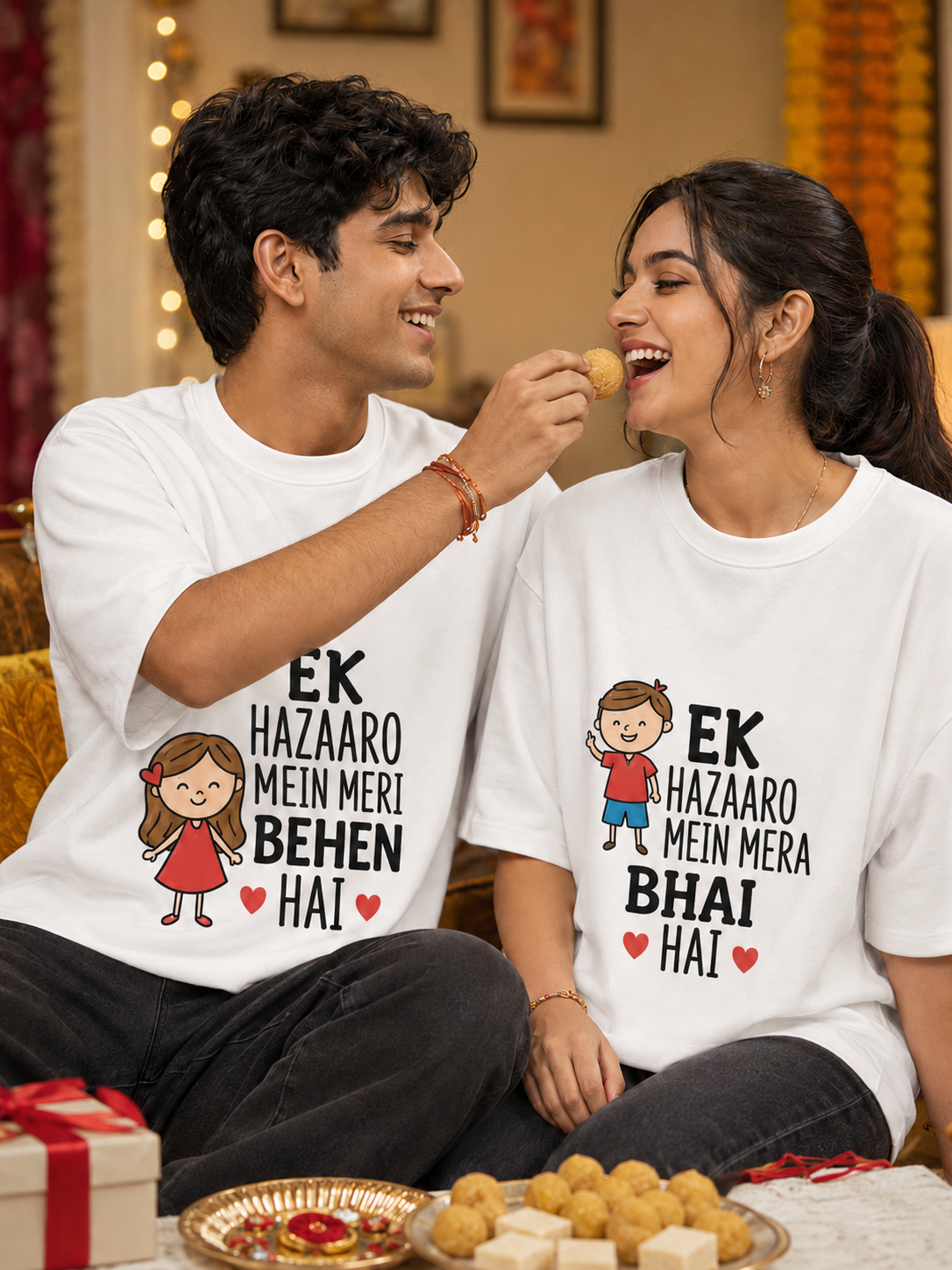 Ek Hazaaron Mein Mera Bhai / Meri Behen Hai Personalised Unisex T-Shirt - Oversized - product gallery