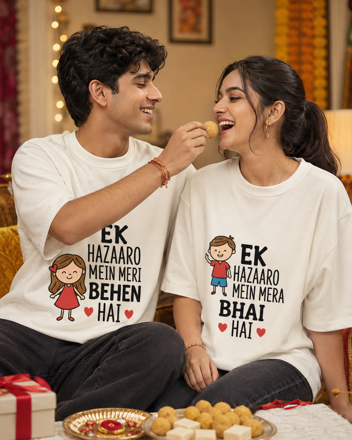 Ek Hazaaron Mein Mera Bhai / Meri Behen Hai Personalised Unisex T-Shirt - Oversized - product gallery