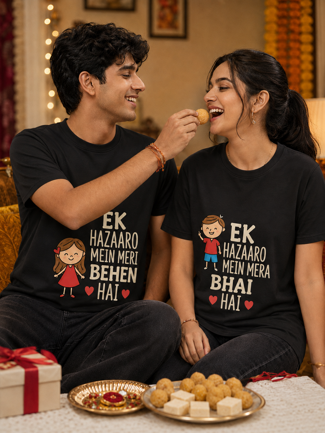 Ek Hazaaron Mein Mera Bhai / Meri Behen Hai Personalised Unisex T-Shirt - Regular Fit - product gallery