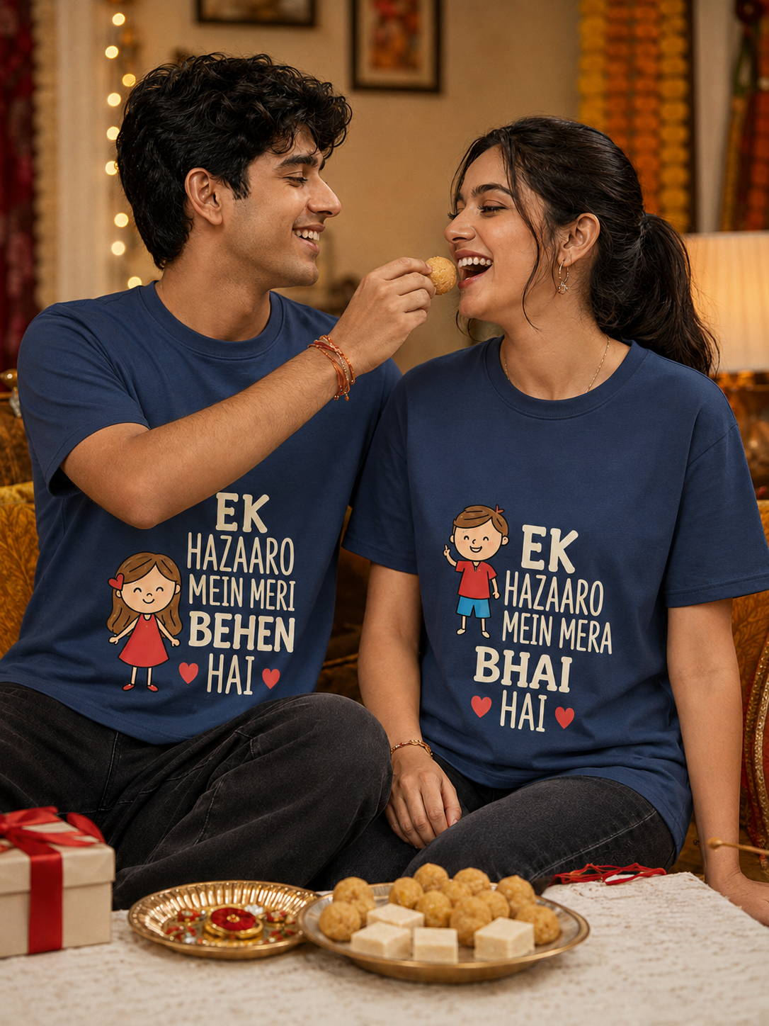Ek Hazaaron Mein Mera Bhai / Meri Behen Hai Personalised Unisex T-Shirt - Regular Fit - product gallery