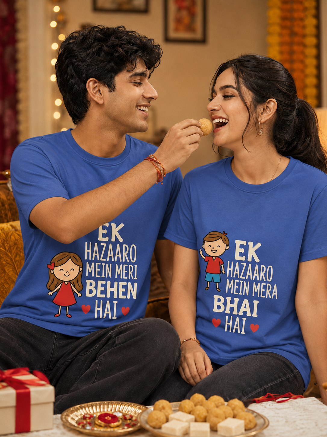 Ek Hazaaron Mein Mera Bhai / Meri Behen Hai Personalised Unisex T-Shirt - Regular Fit - product gallery