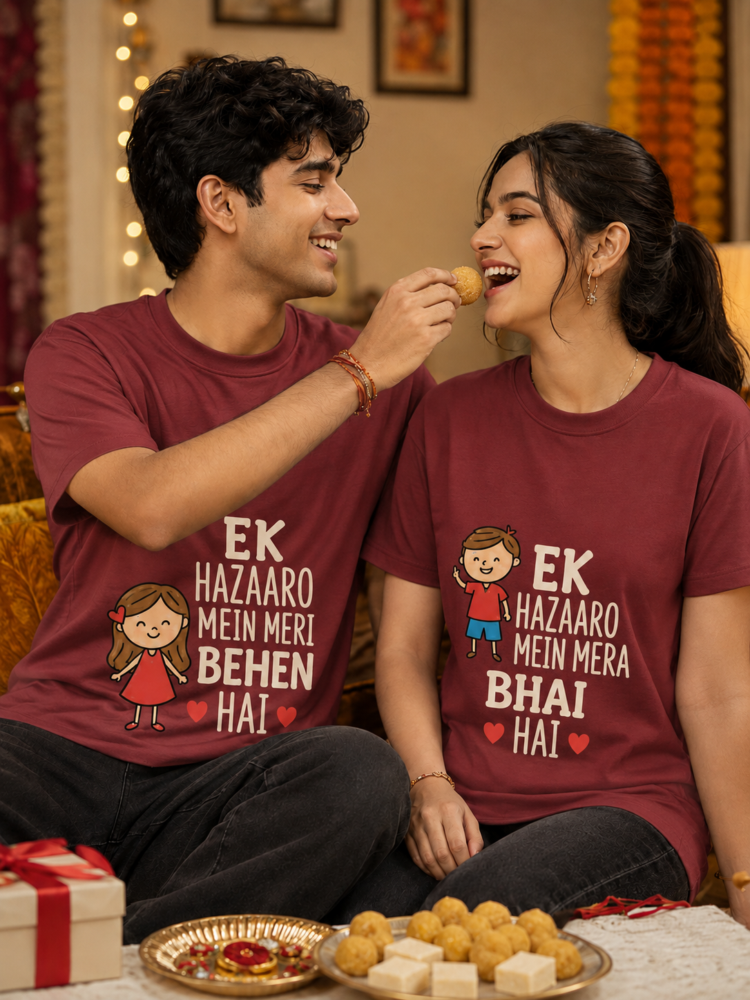 Ek Hazaaron Mein Mera Bhai / Meri Behen Hai Personalised Unisex T-Shirt - Regular Fit - product gallery