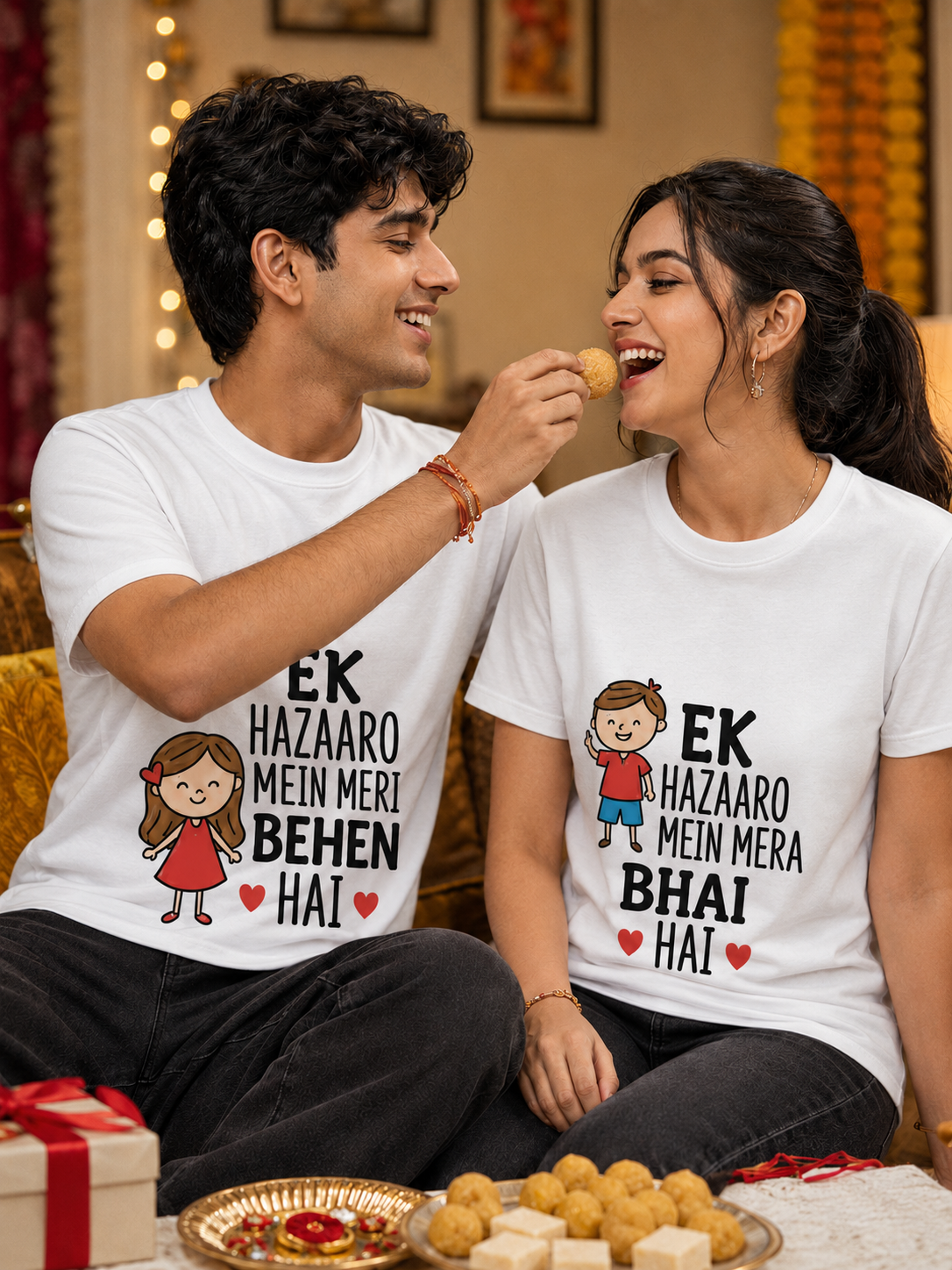 Ek Hazaaron Mein Mera Bhai / Meri Behen Hai Personalised Unisex T-Shirt - Regular Fit - product gallery