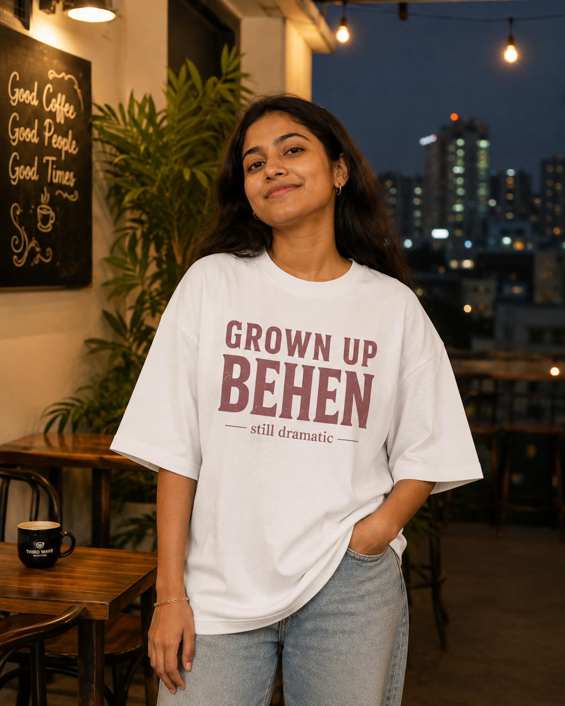 Grown Up Bhai / Grown Up Behen Personalised Unisex T-Shirt - Oversized - White - product gallery
