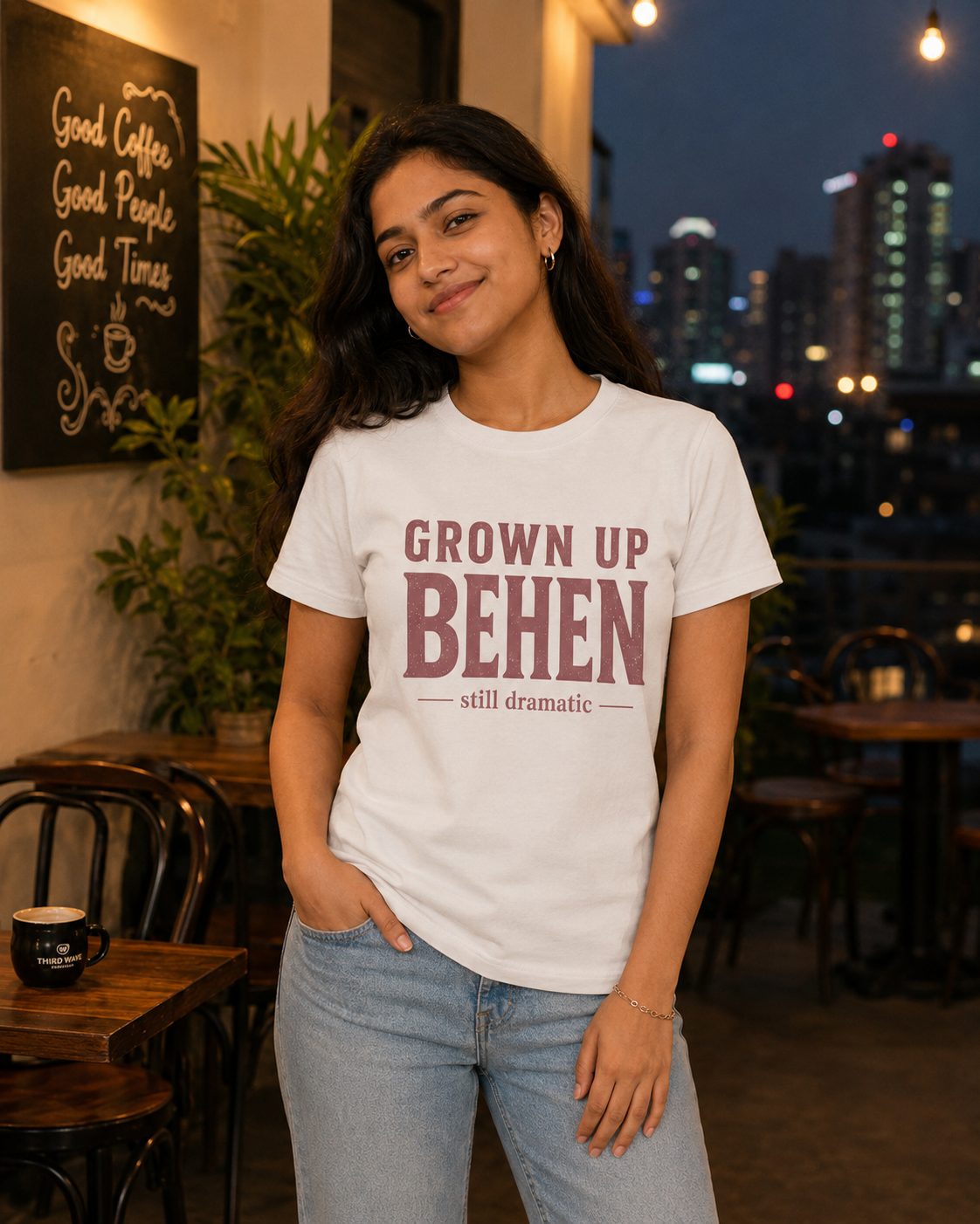 Grown Up Bhai / Grown Up Behen Personalised Unisex T-Shirt - Regular Fit - White - product gallery